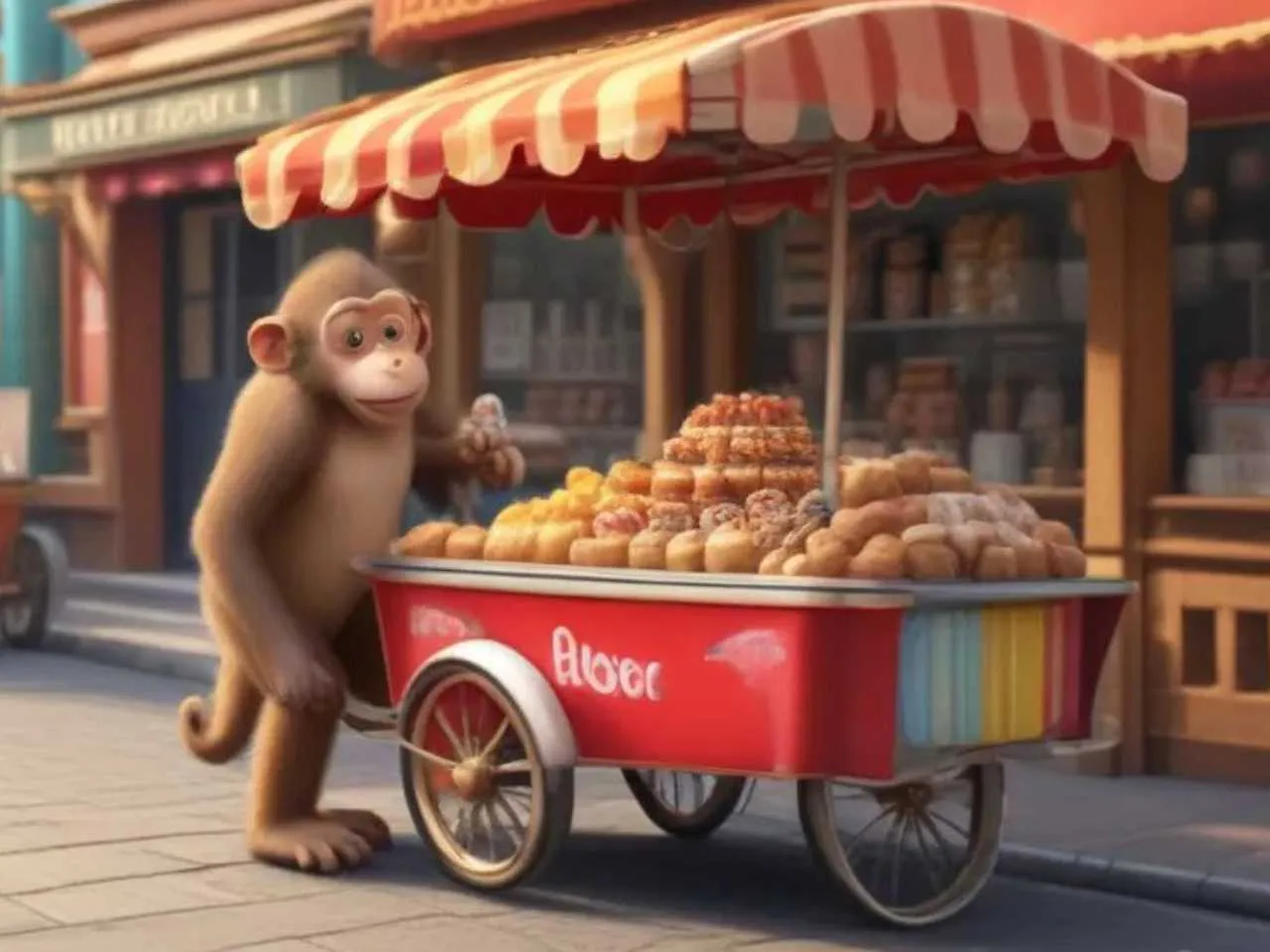 Monkey selling sweets cartoon image