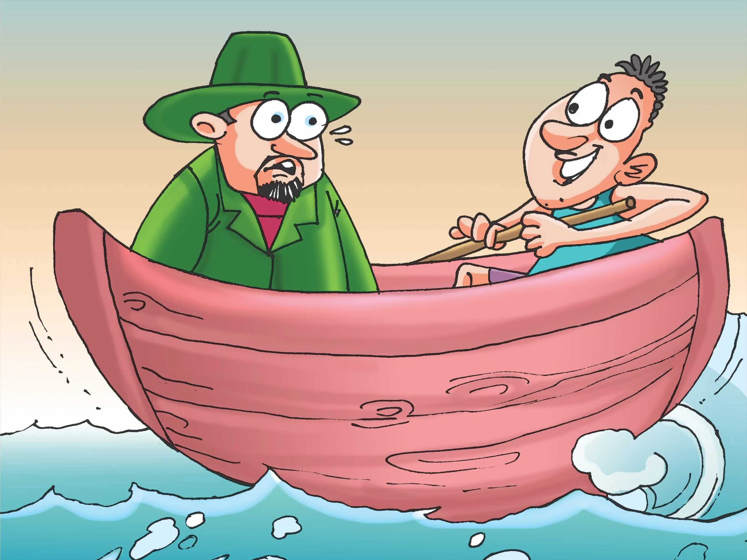 cartoon image of a man on boat