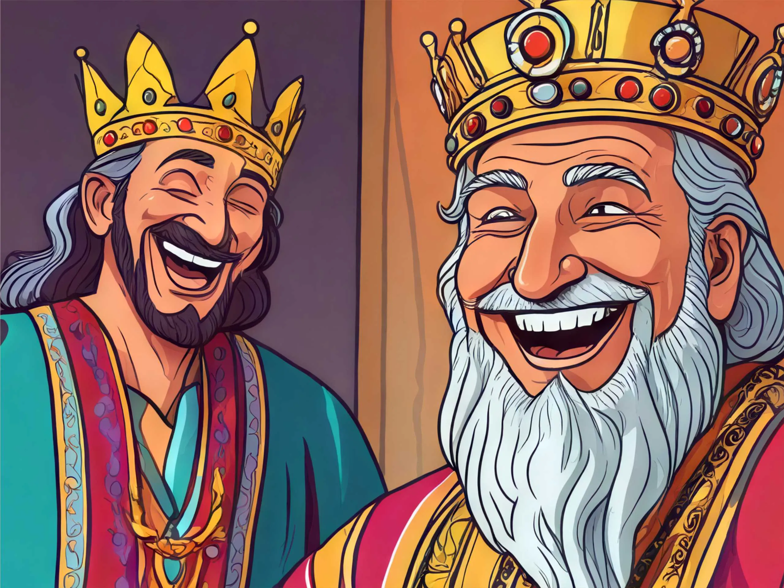 cartoon image of a king and minister laughing