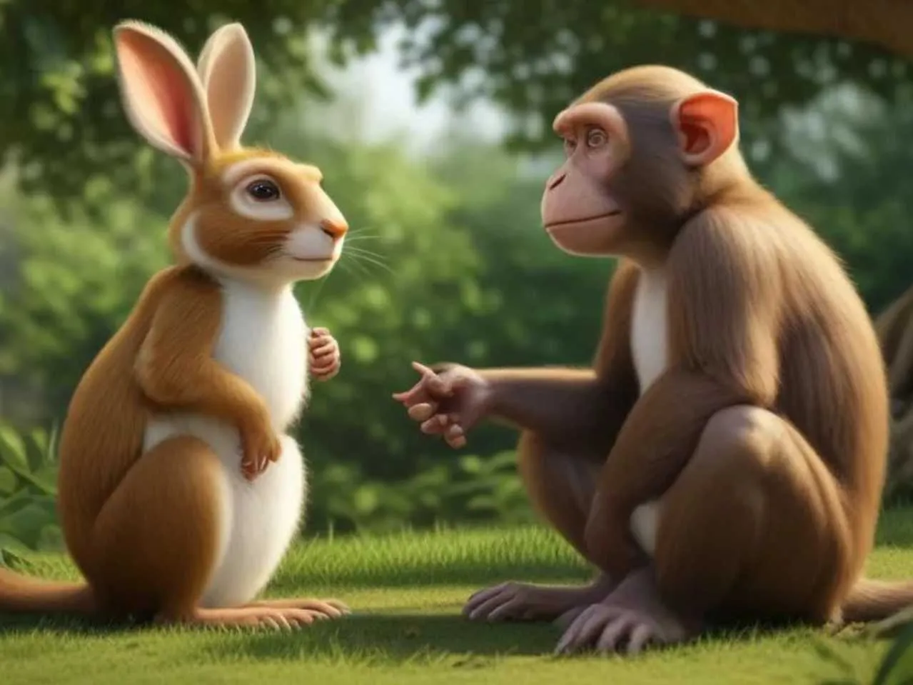 monkey talking to a rabbit cartoon image