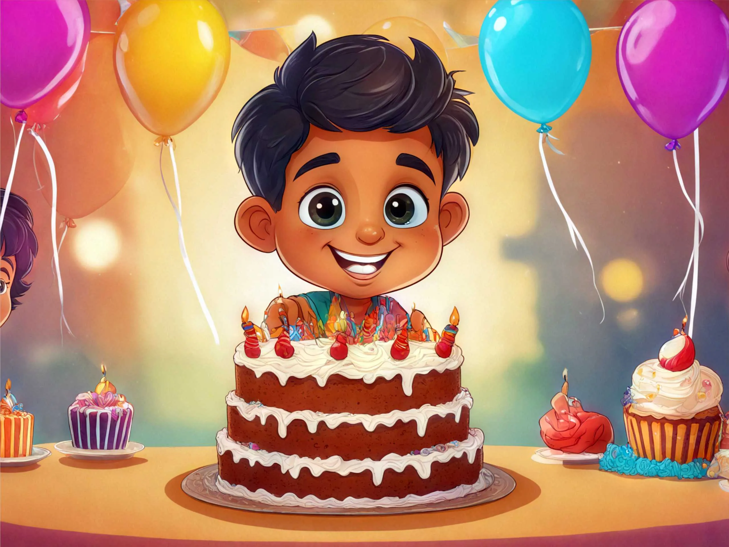 Cartoon image of a kid cutting cake