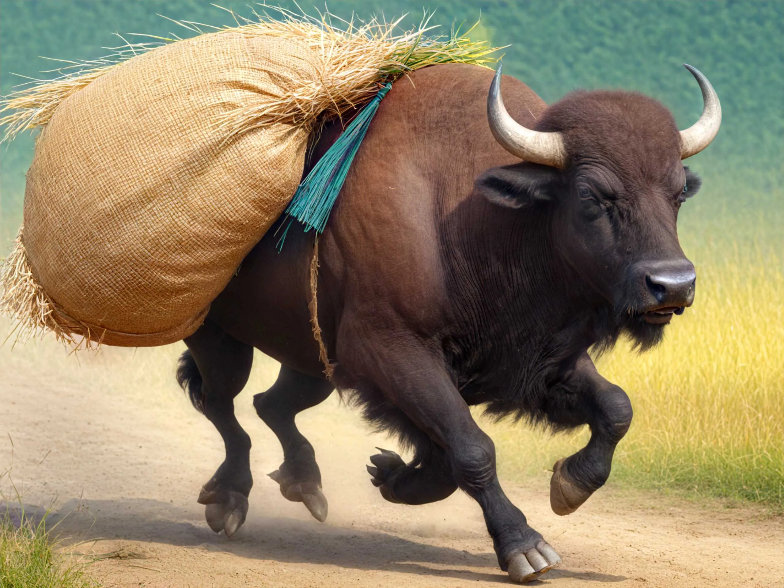 cartoon image of a buffalo running