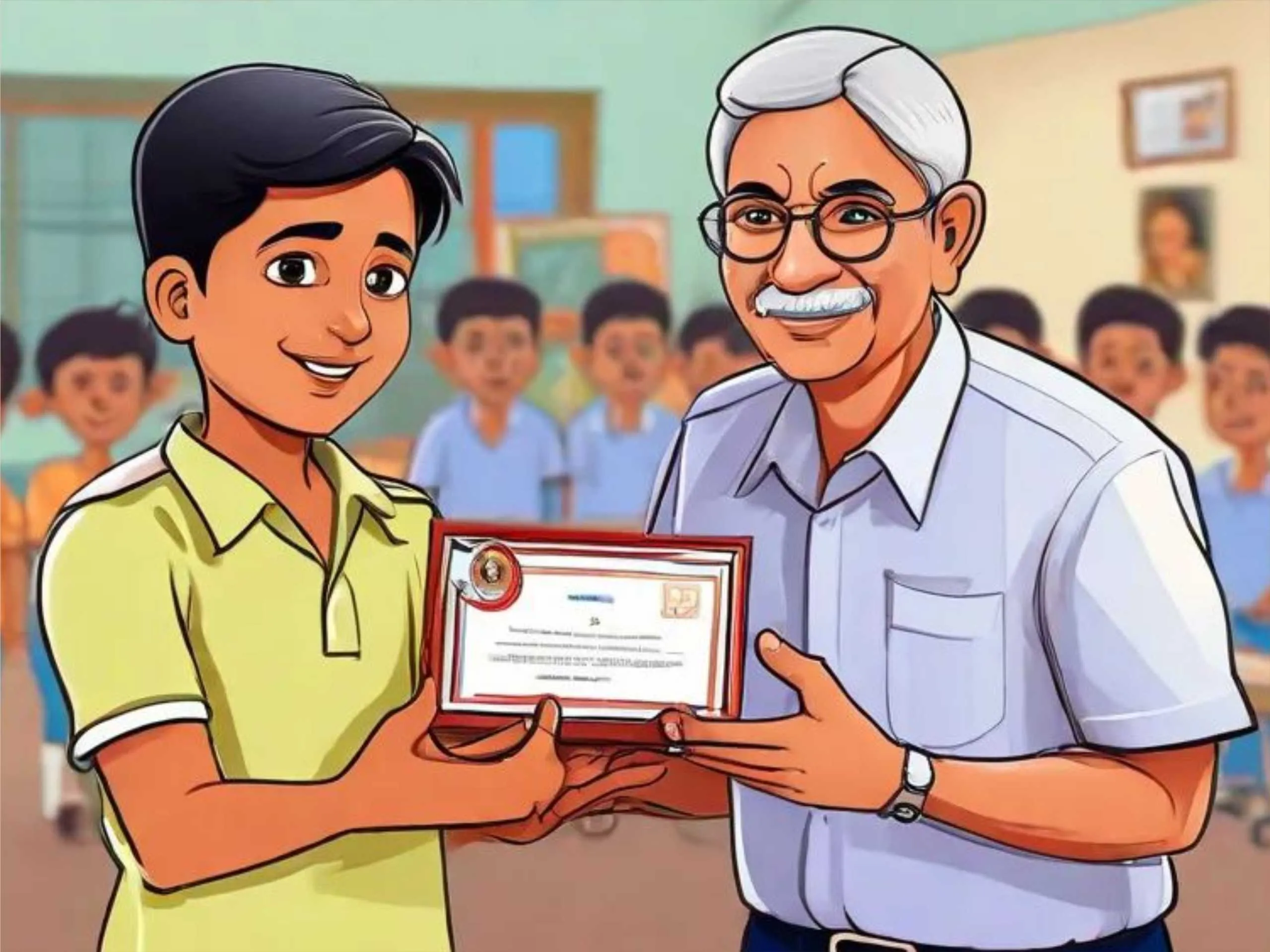 cartoon image of a boy recieving award