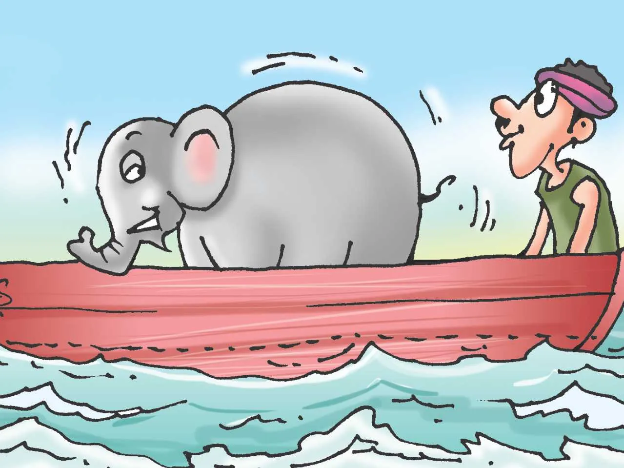 Elephant on boat cartoon image