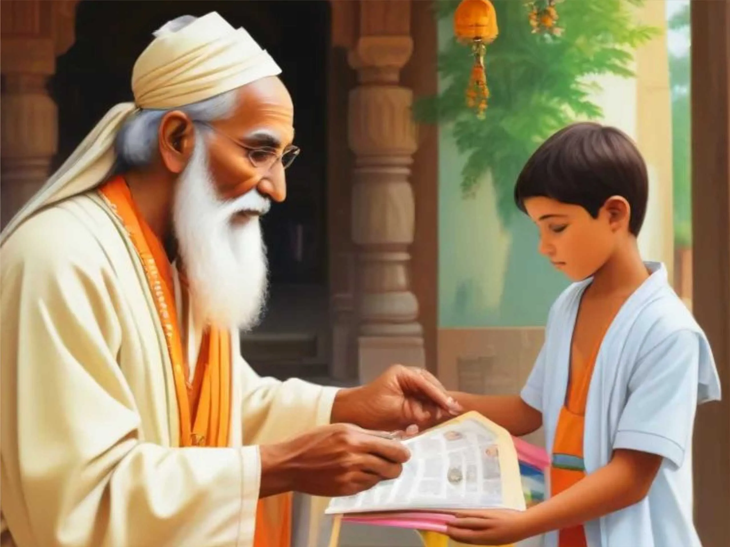 cartoon image of an Indian Saint with his student