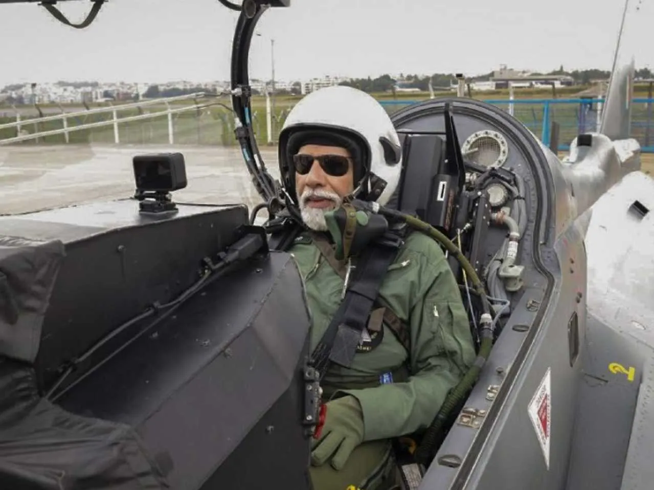 PM Narendra Modi during the flight on tejas