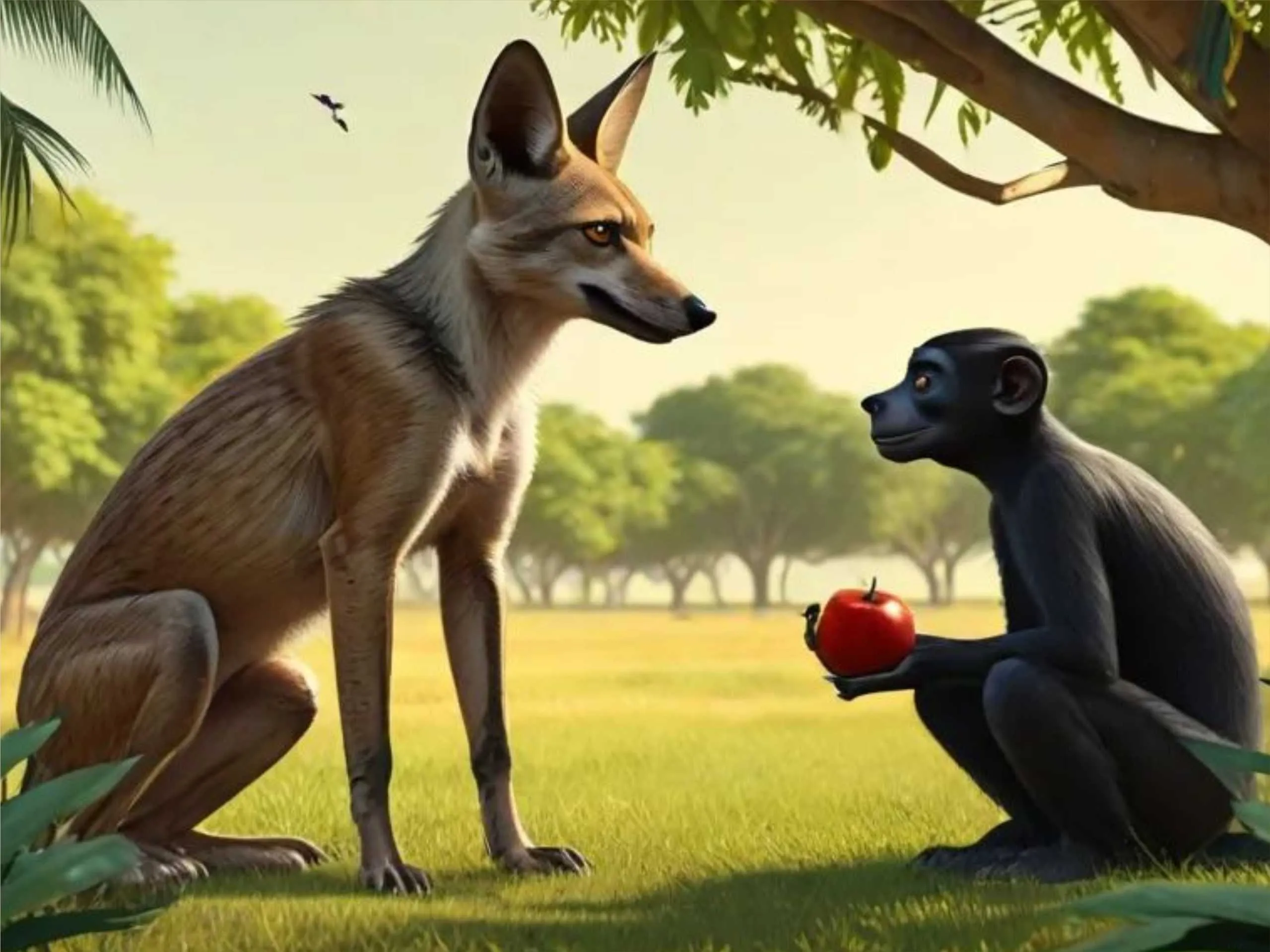 cartoon image of a jackal and monkey