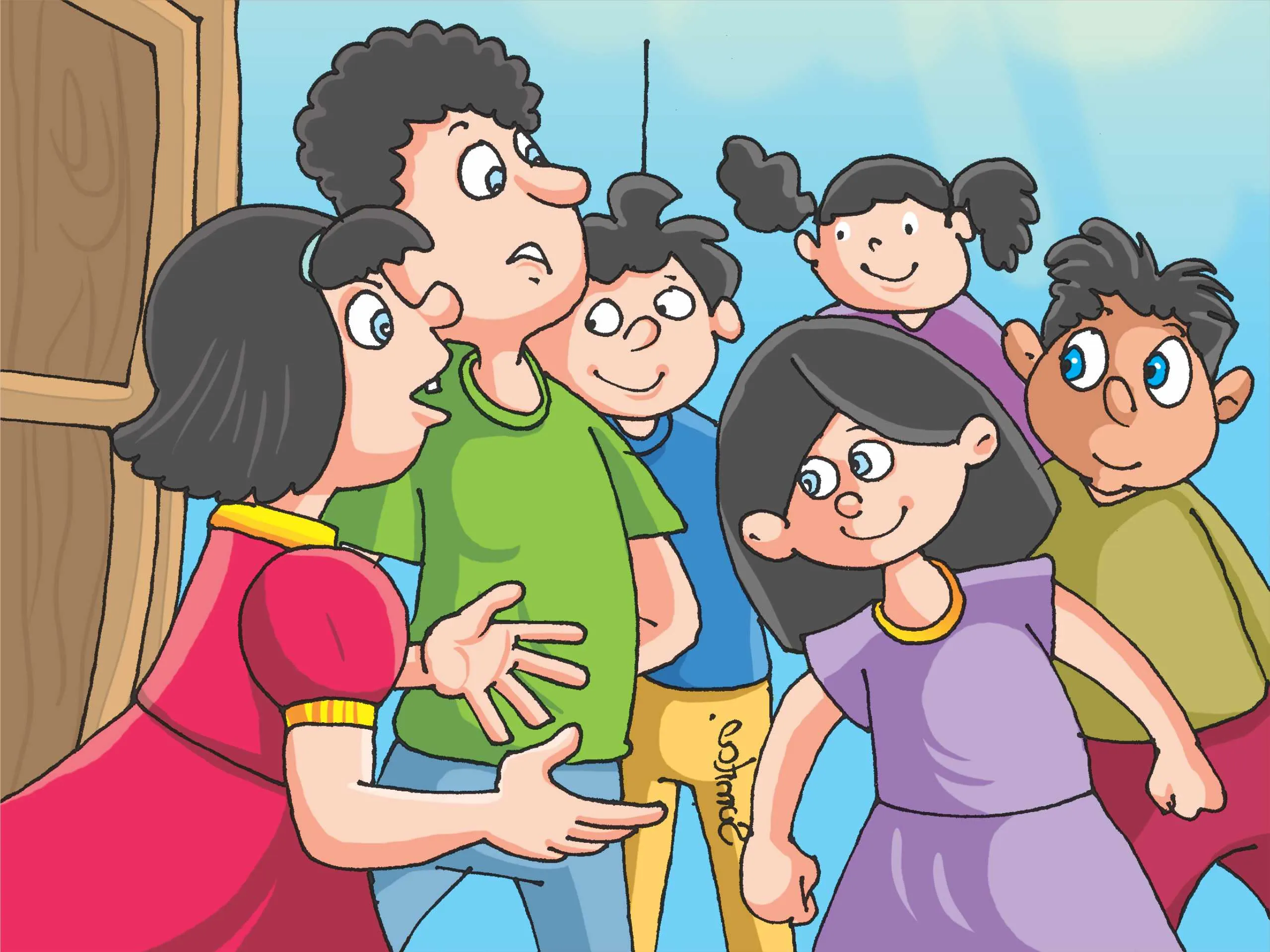 Kids doing Meeting cartoon image