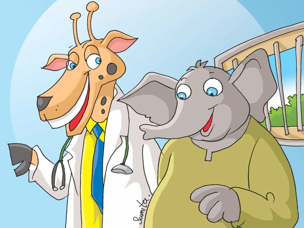 Giraffe and elephant cartoon image