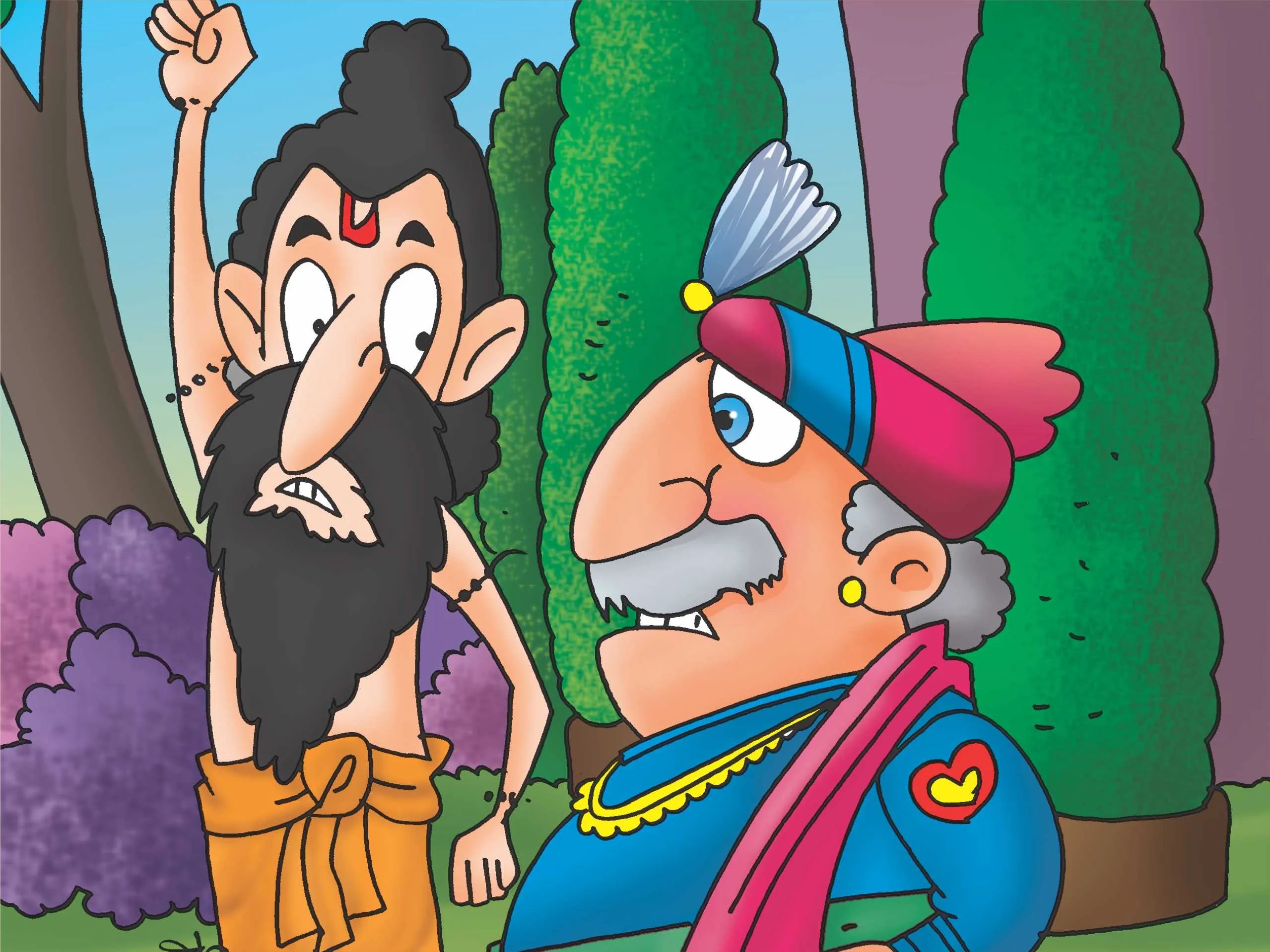 Birbal As Saint and Akbar cartoon image