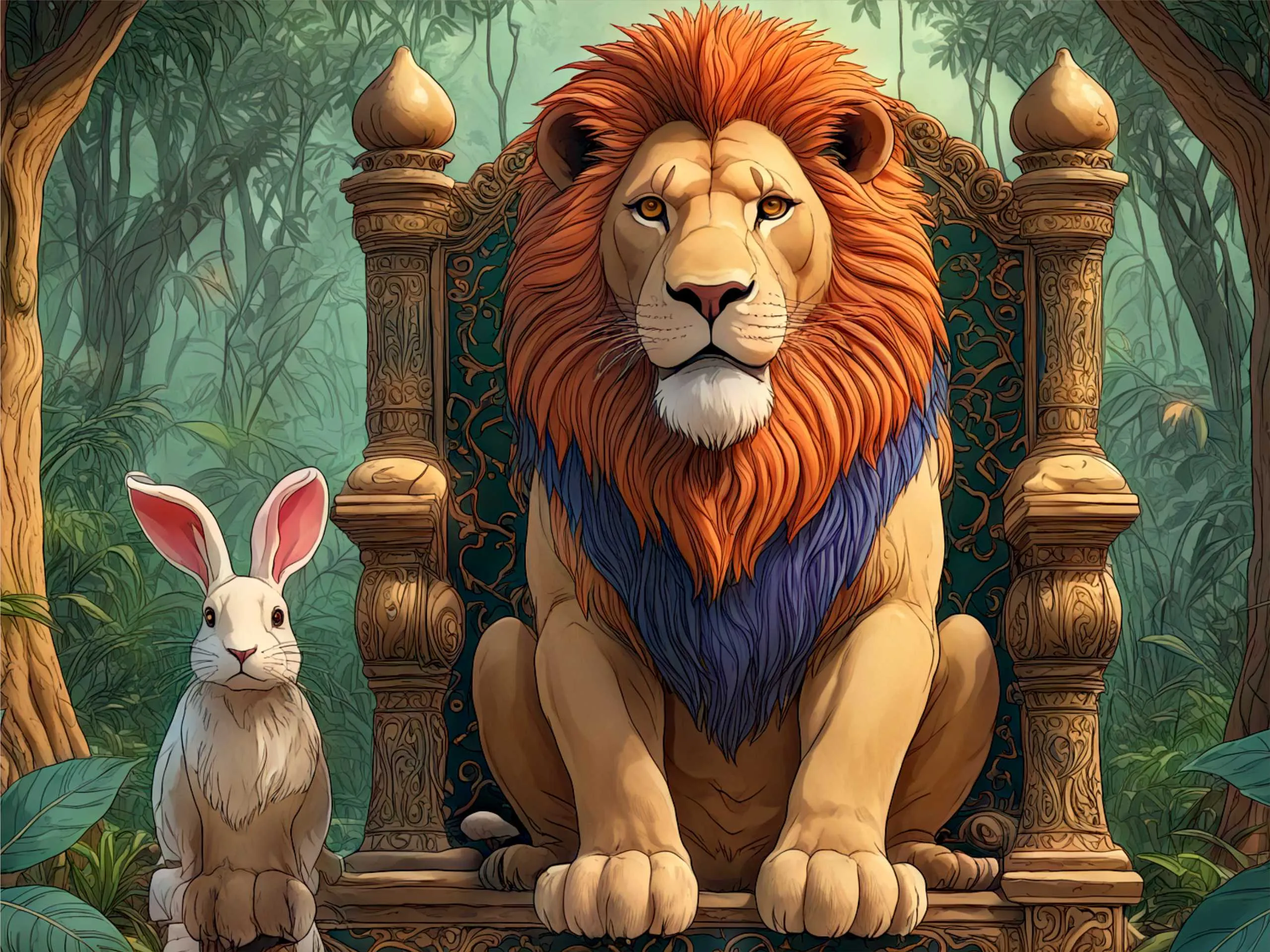 cartoon image of lion and rabbit