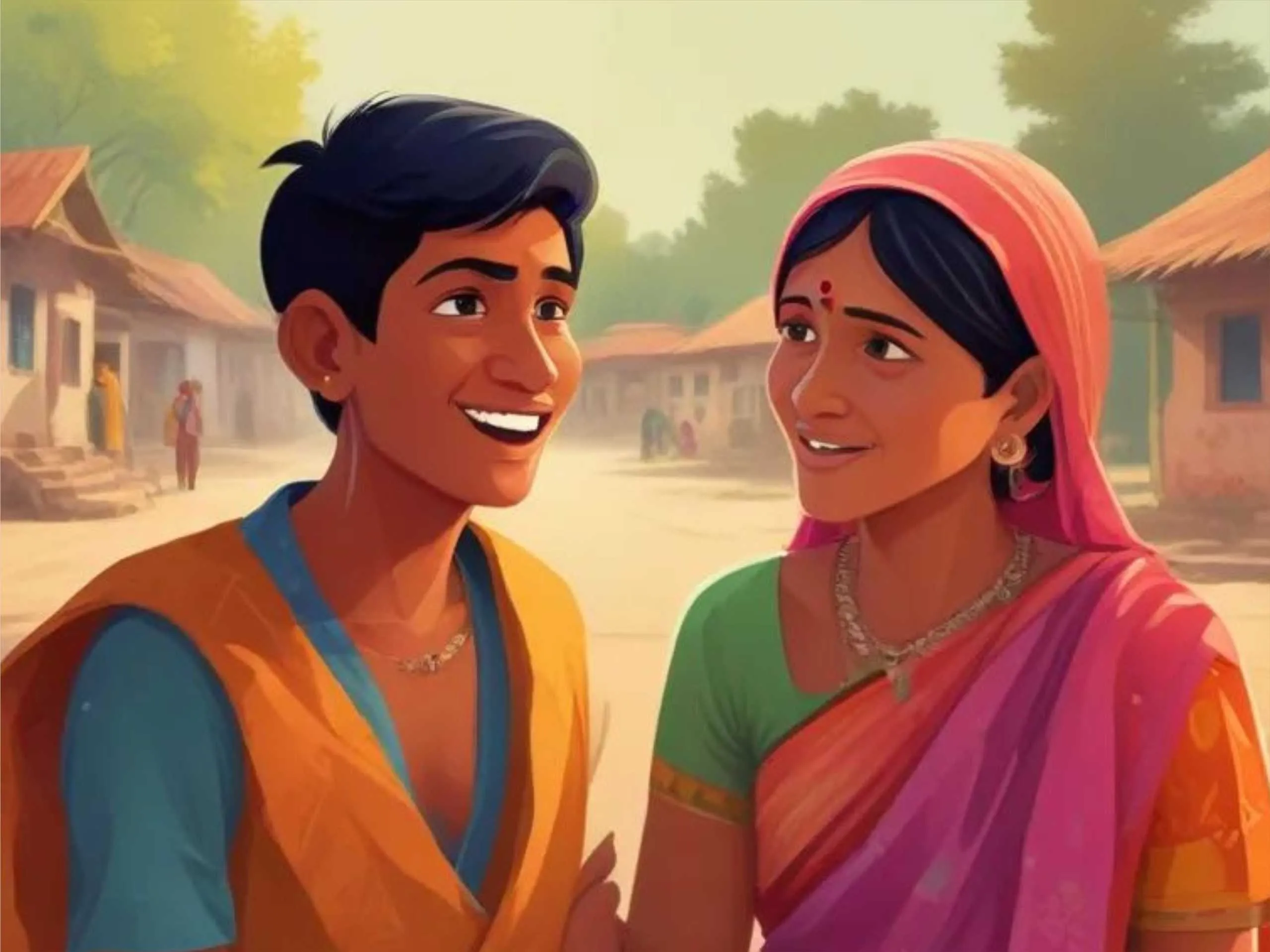 cartoon image of a boy with his mother