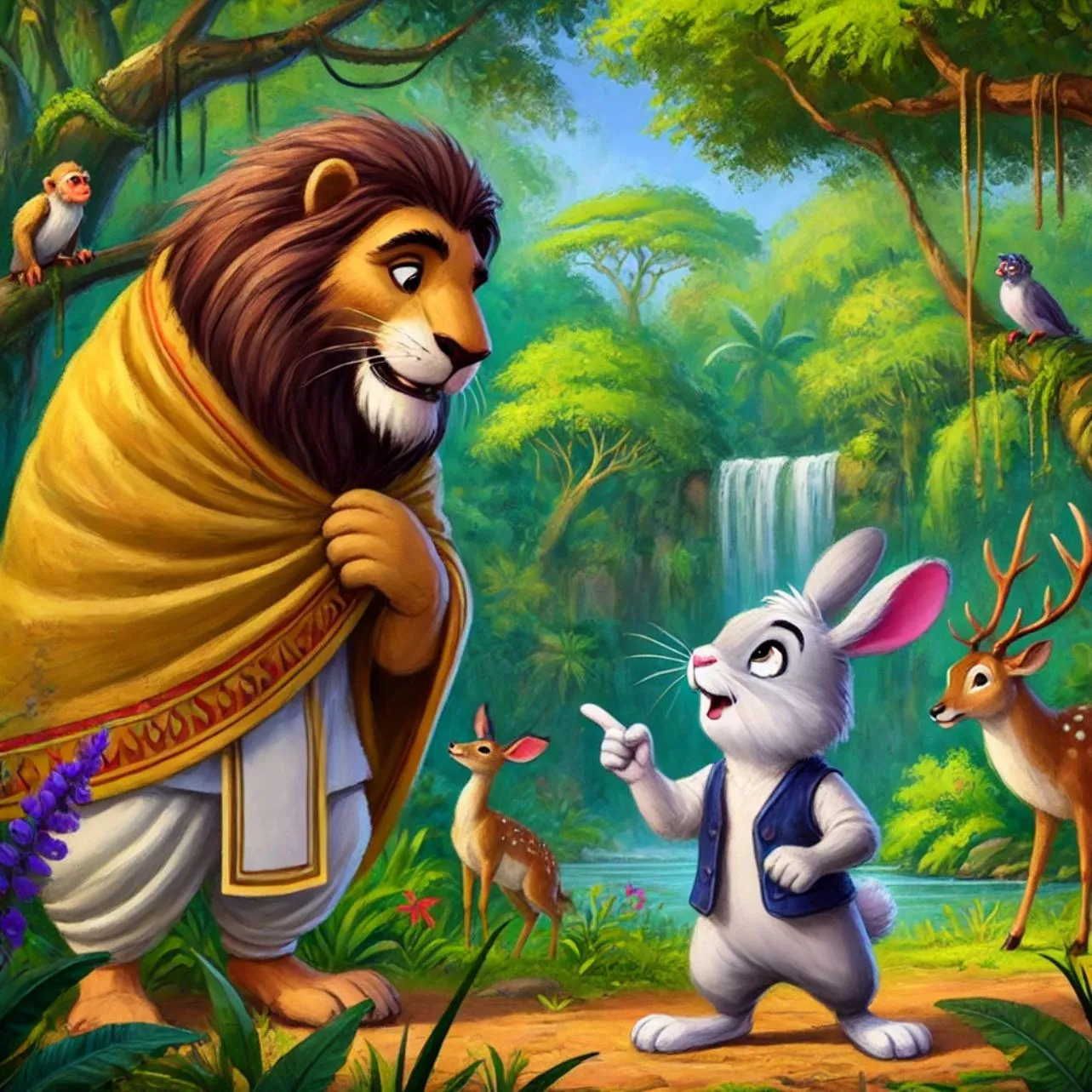 Unique story of the jungle  Friendship of clever rabbit and lion