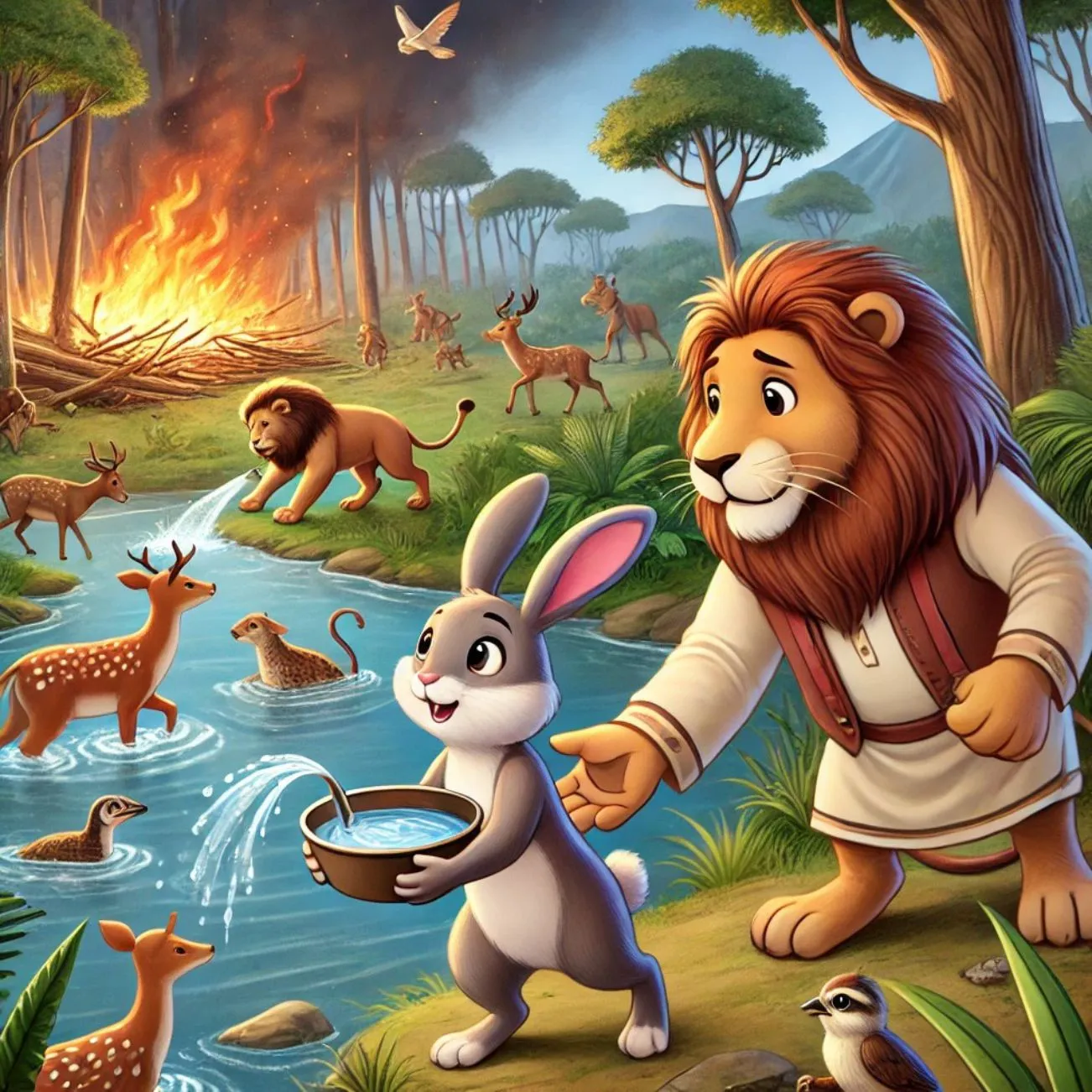 Unique story of the jungle  Friendship of clever rabbit and lion