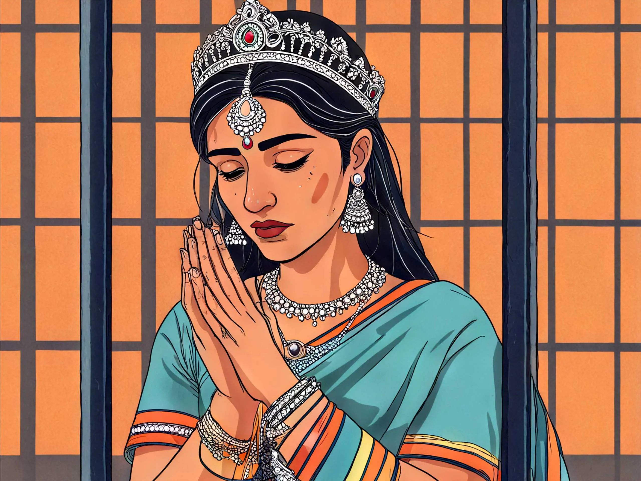 cartoon image of indian queen in prison