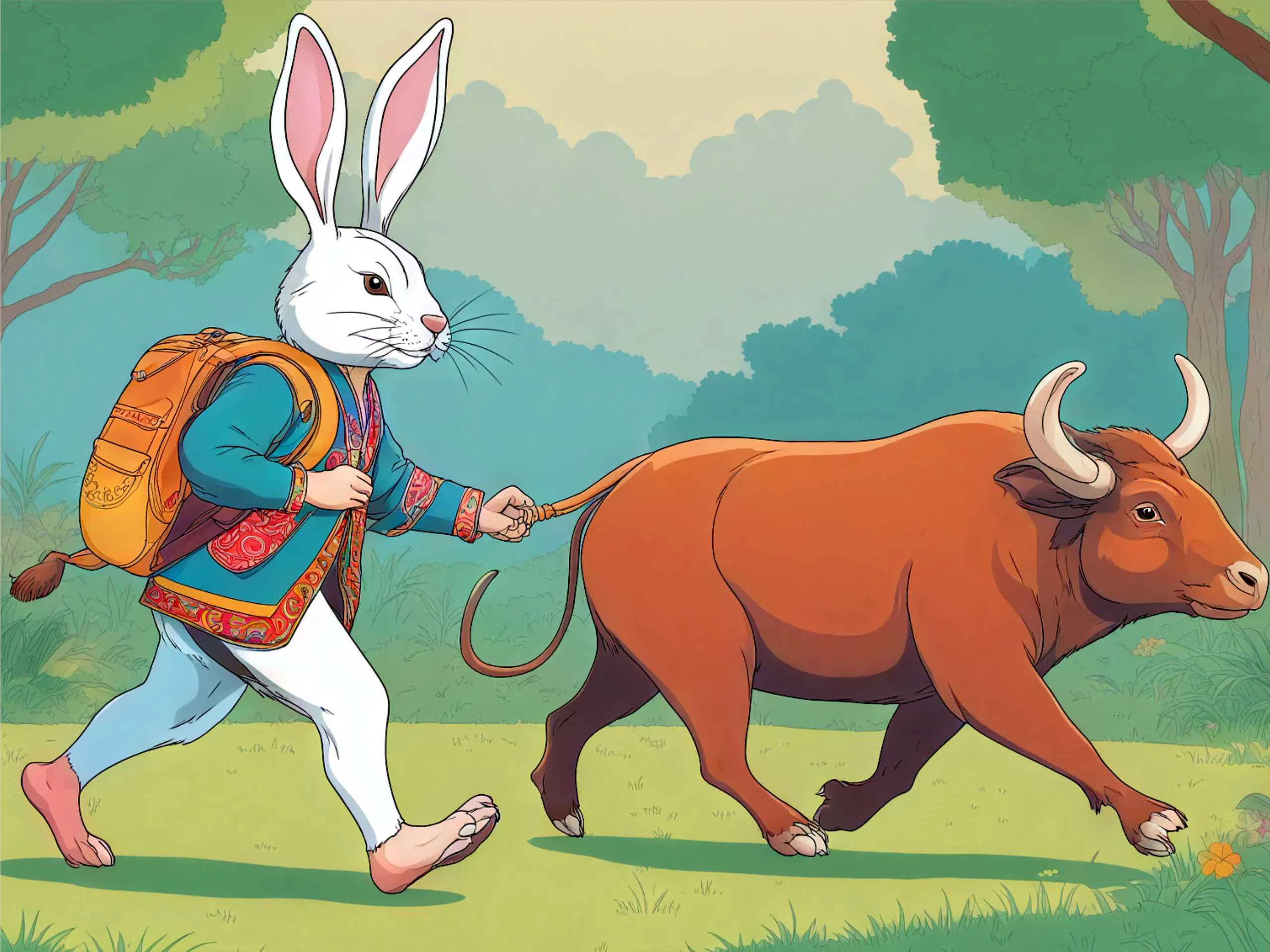 cartoon image of a rabbit and buffalo