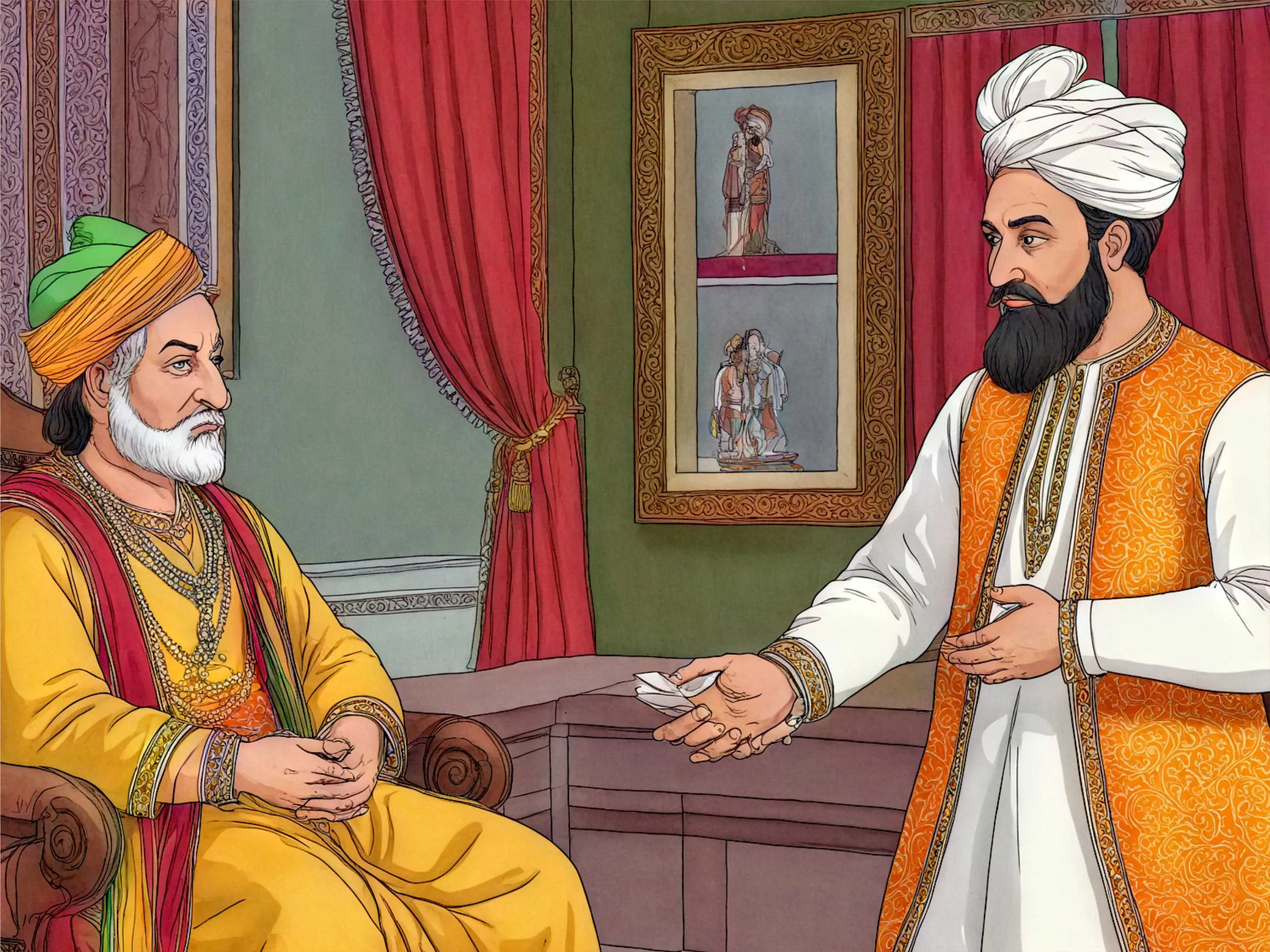 cartoon image of mughal king