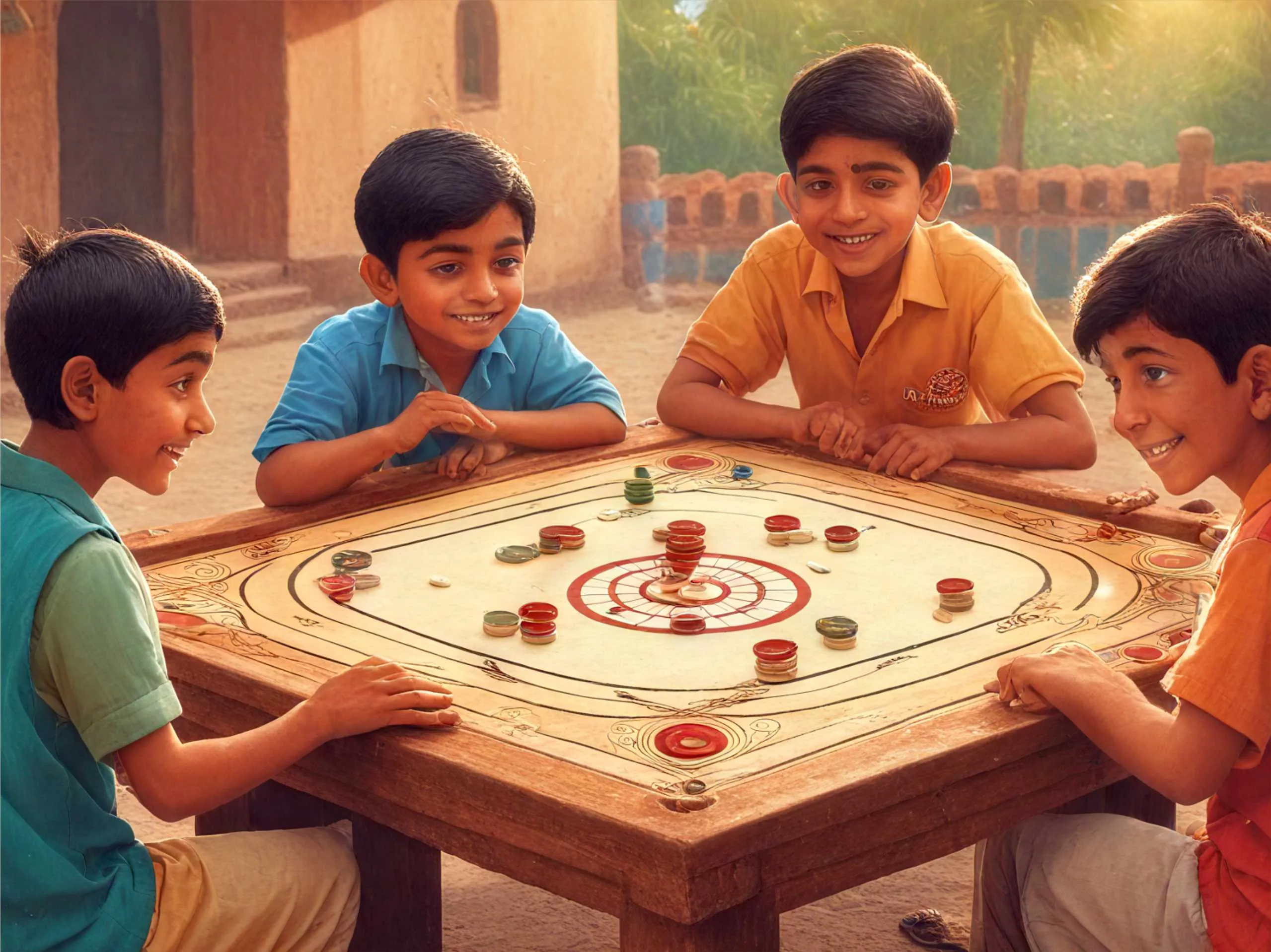 cartoon image of kids playing carrom