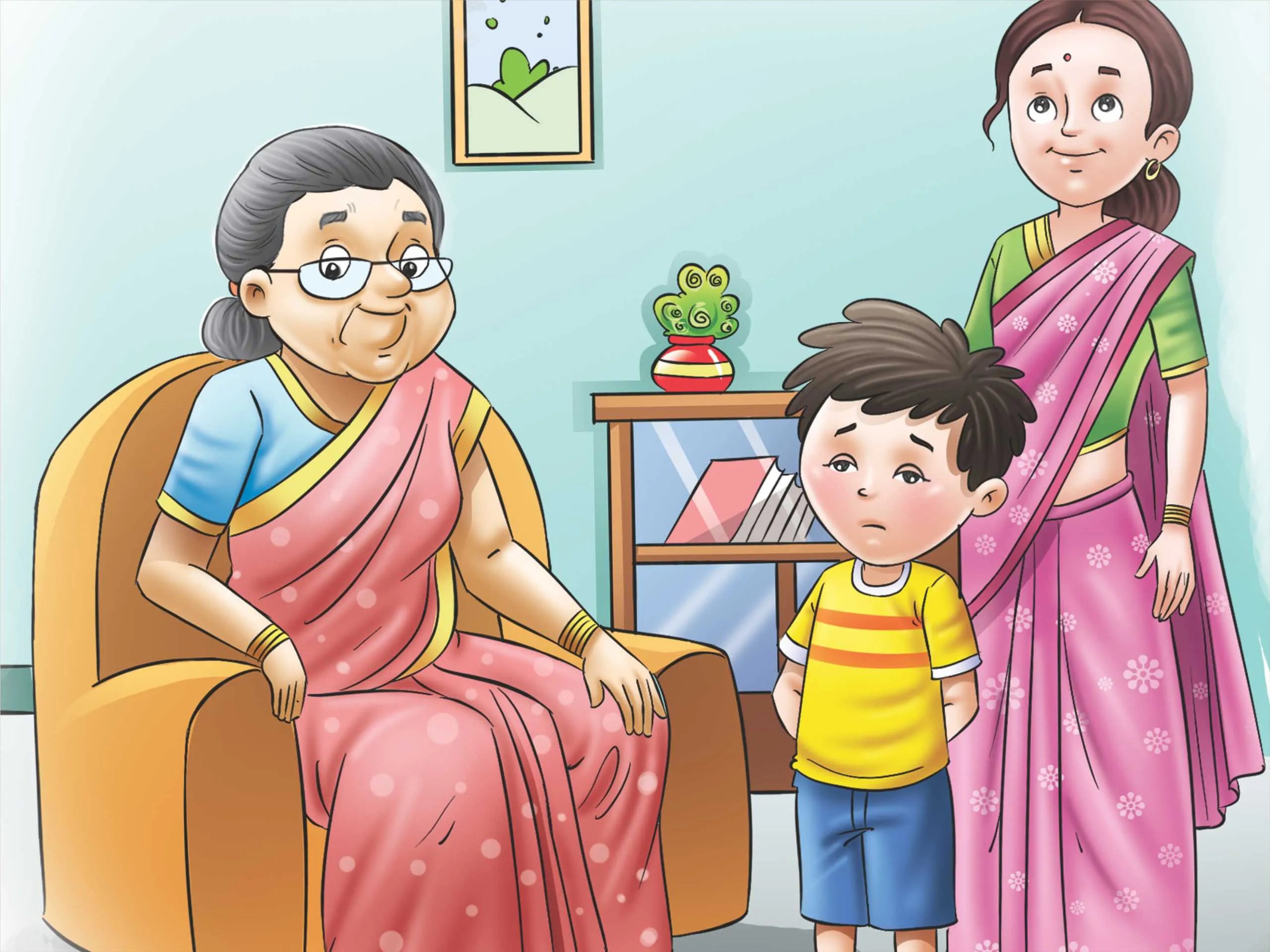 cartoon image of a kid with his grandmother