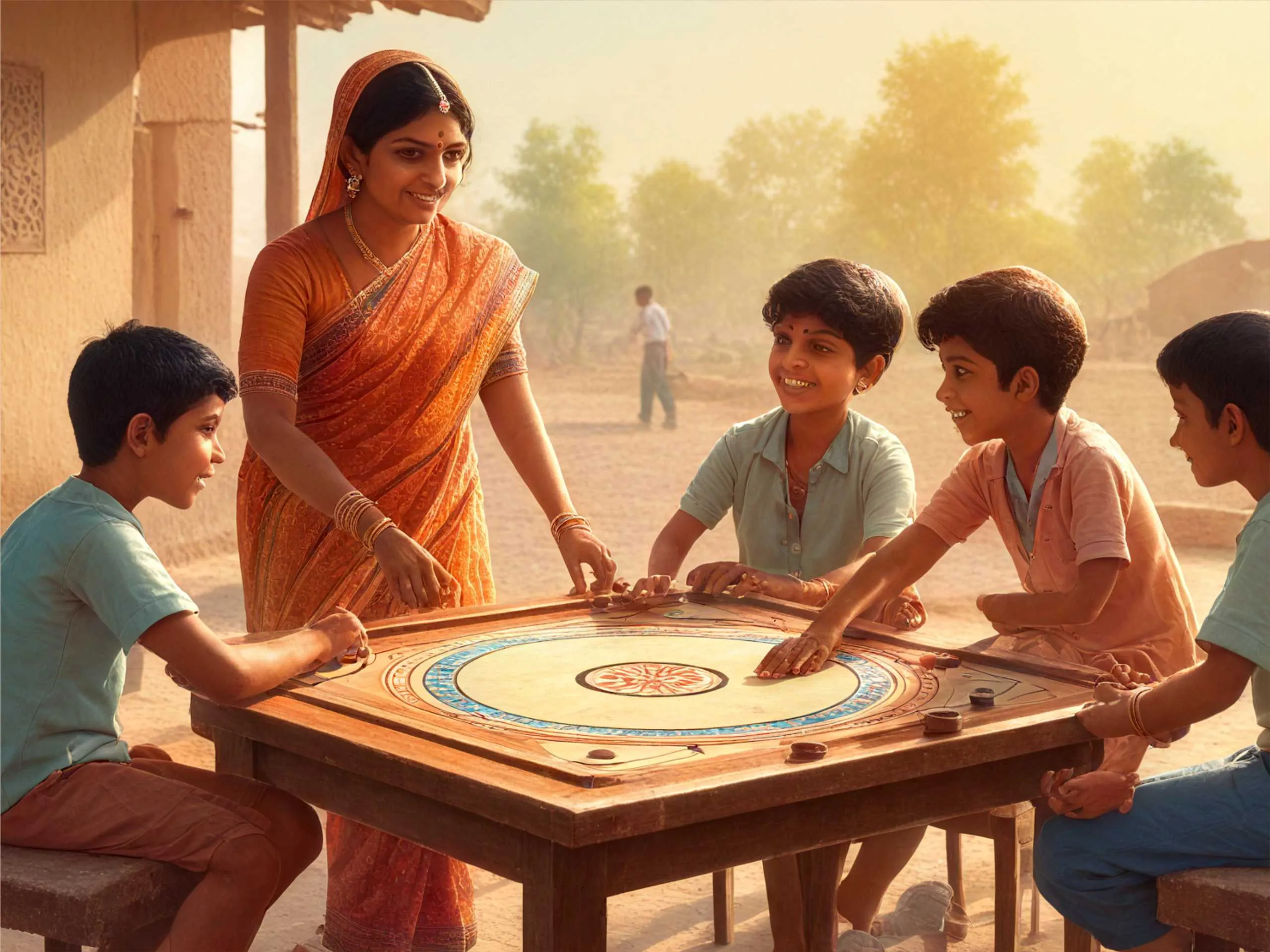 cartoon image of kids playing carrom