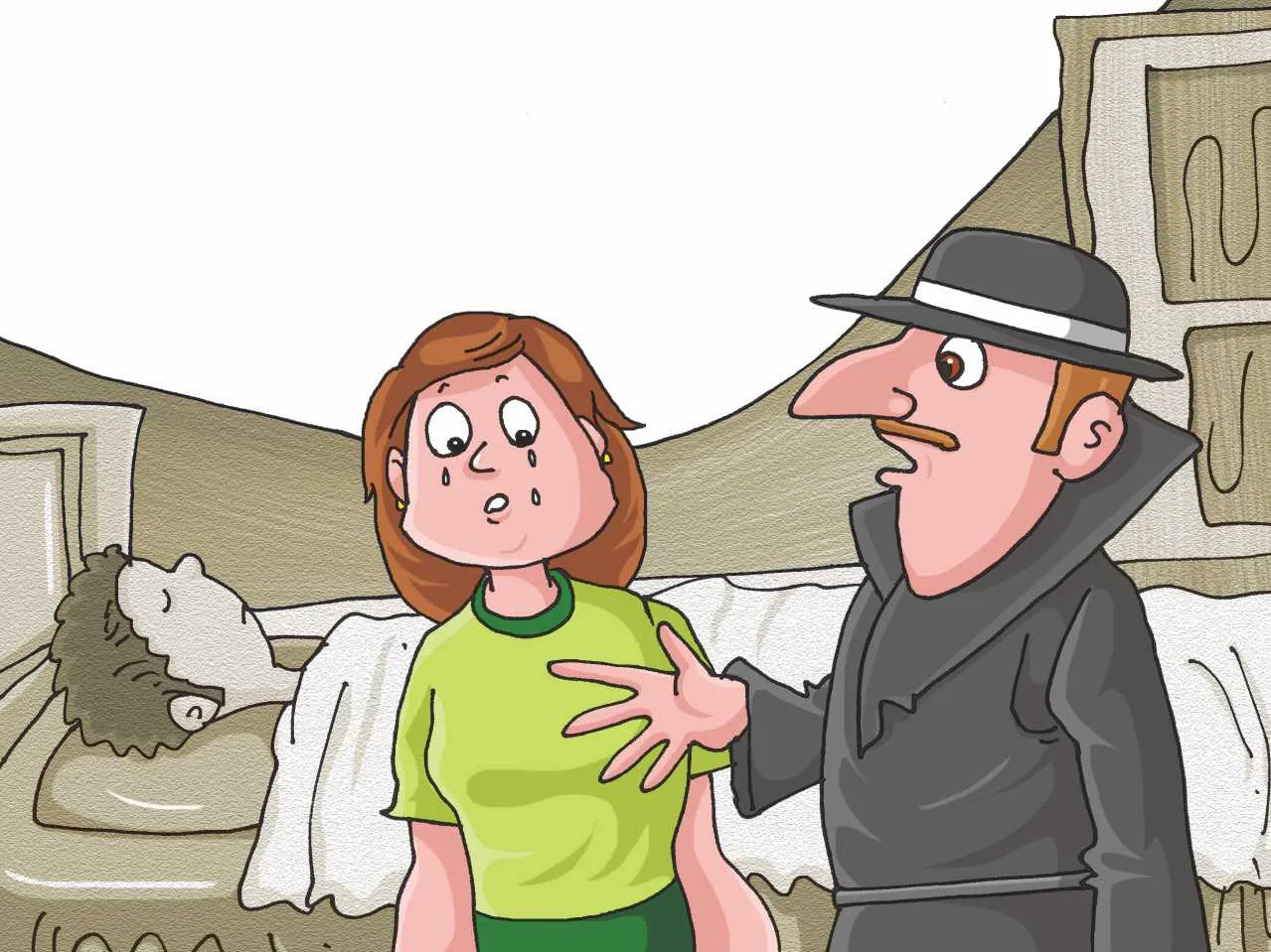 Cartoon image of a man talking to a women