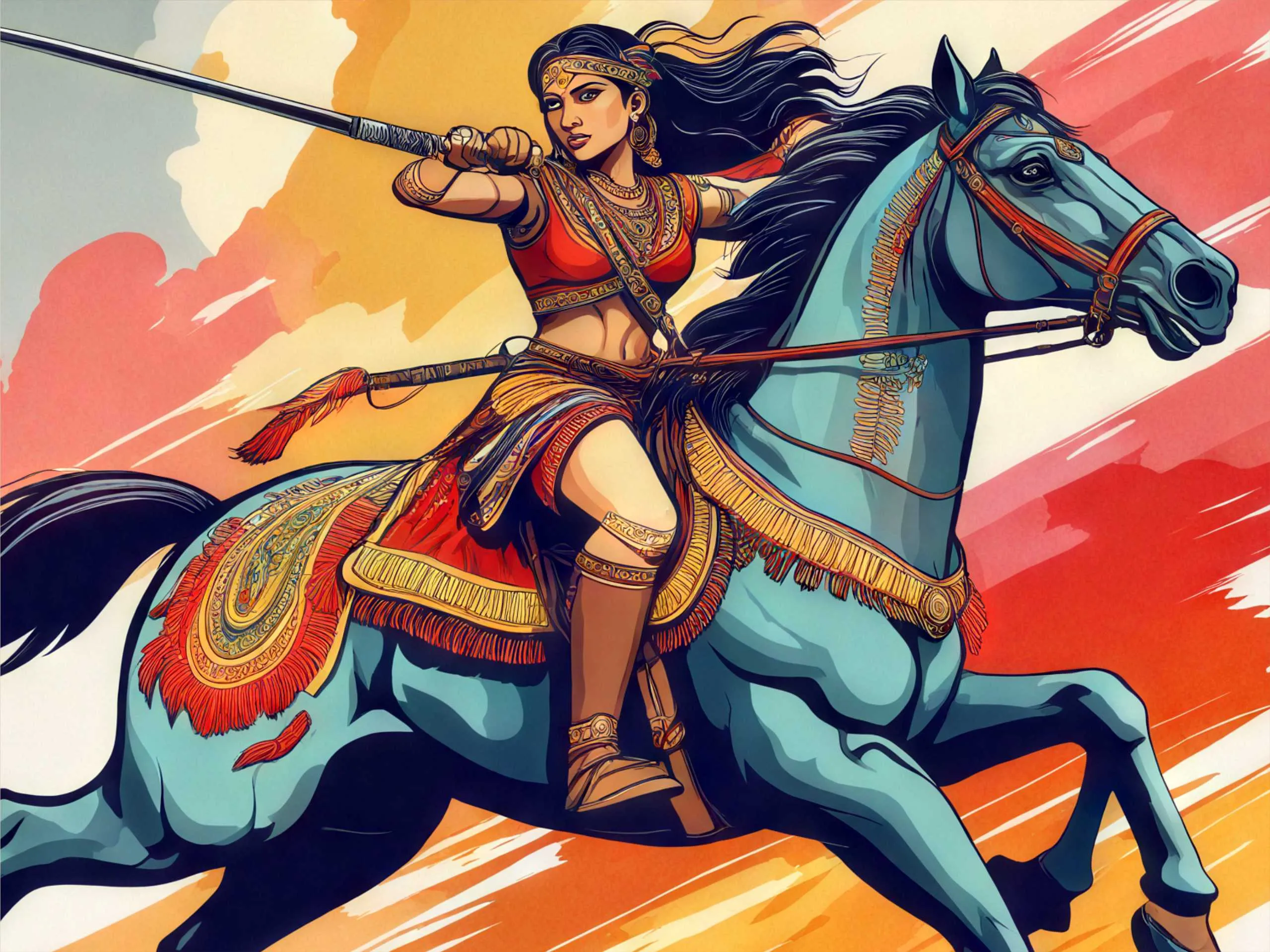 cartoon image of indian women warrior