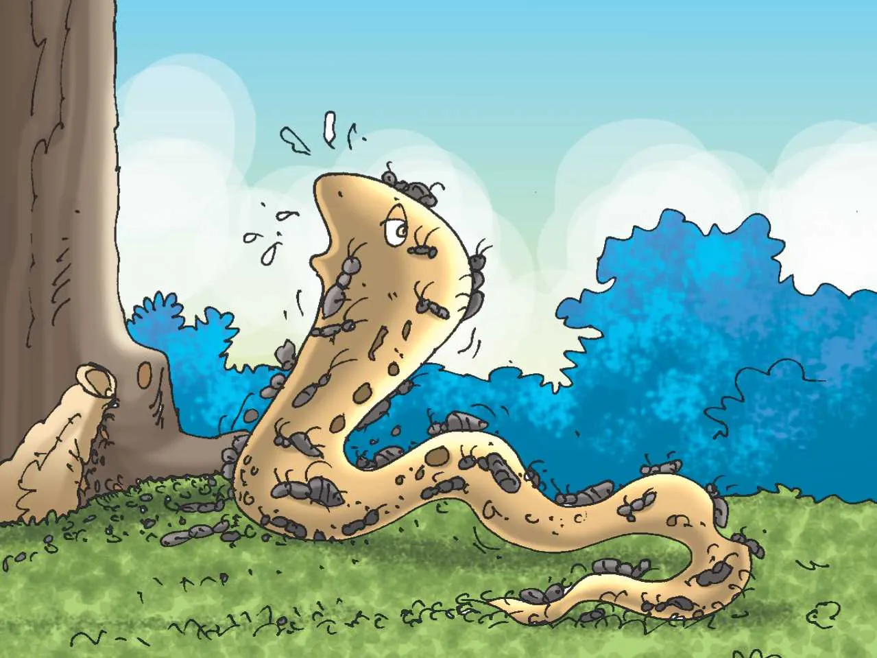 Snake and ants cartoon image