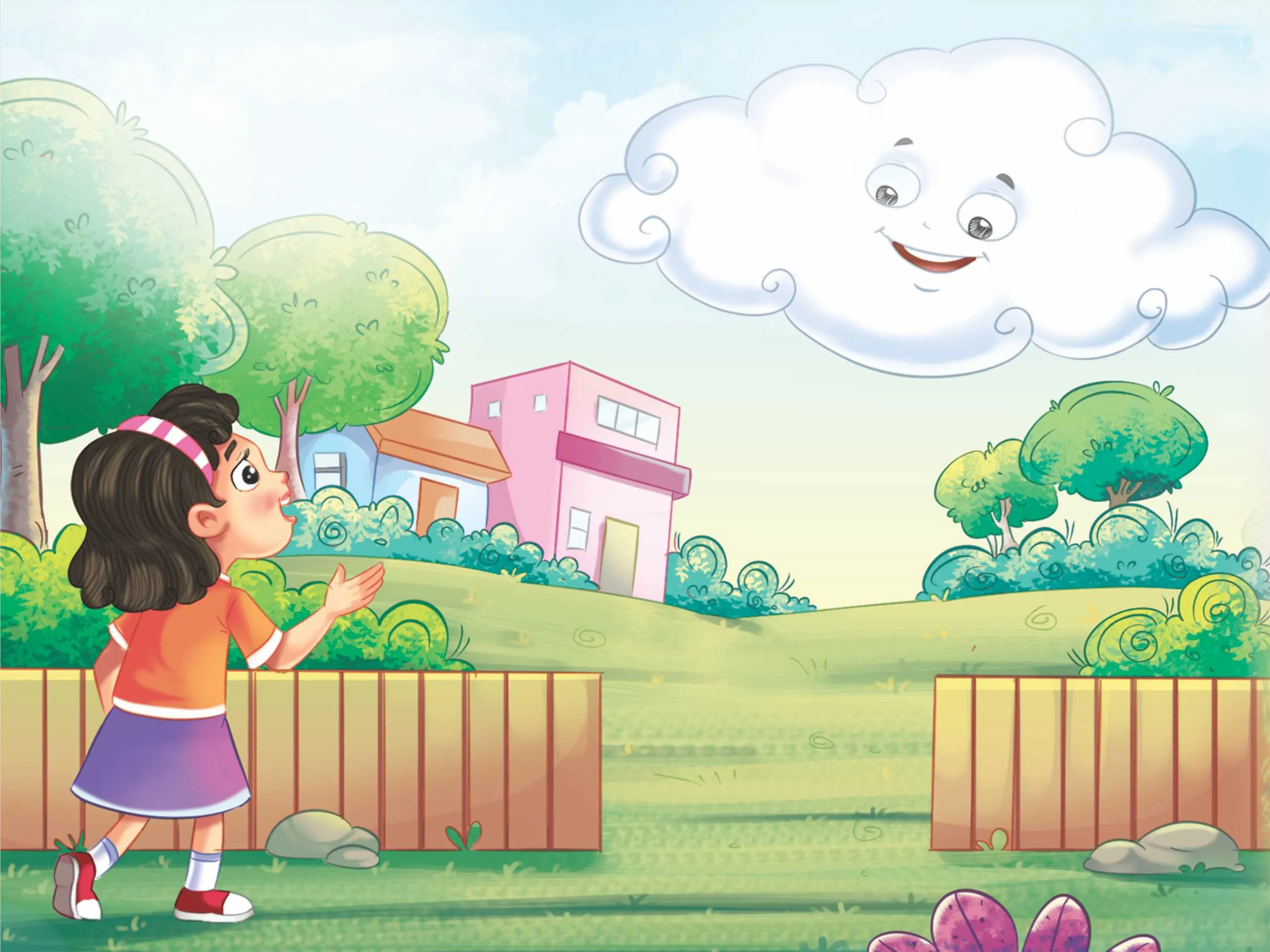 cartoon image of a girl talking to a cloud
