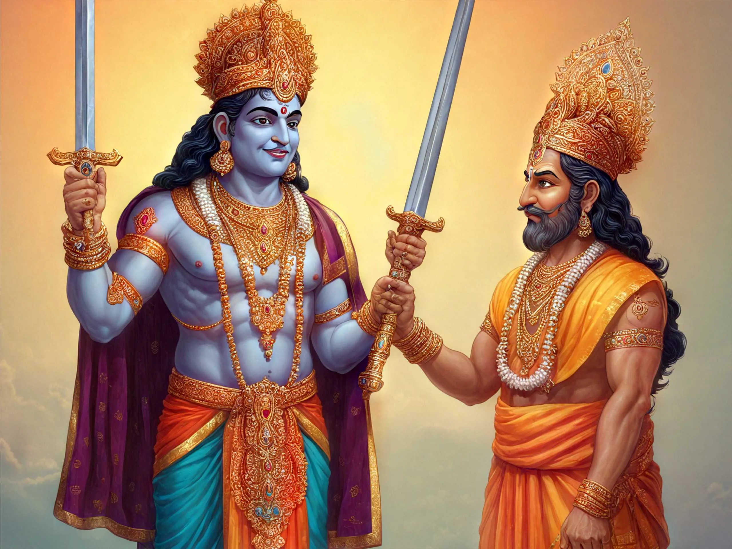 cartoon image of an indian god with a king