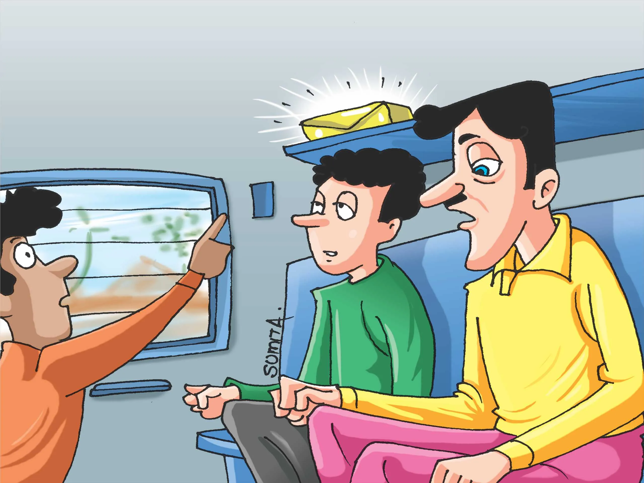 Public in Train cartoon image