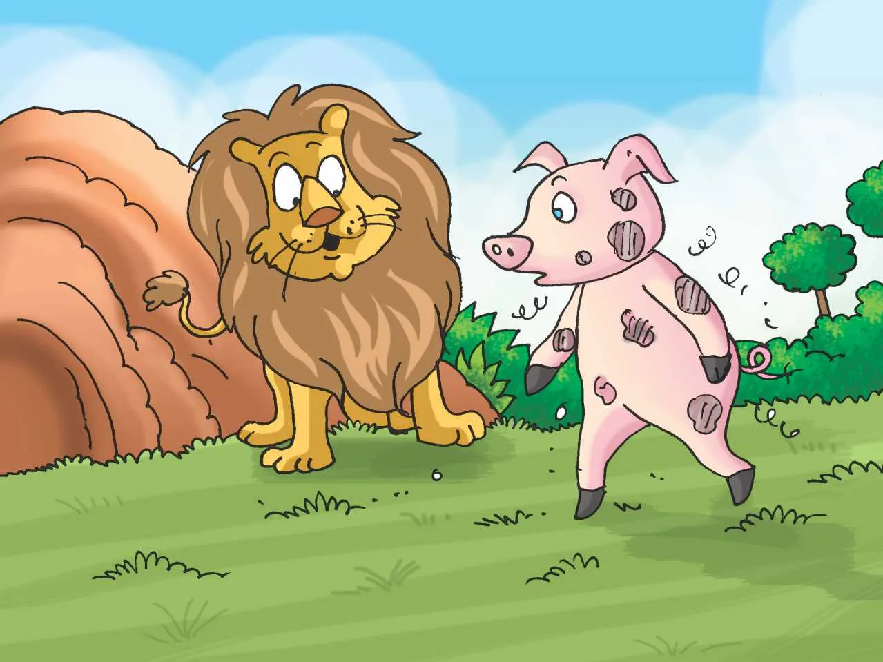 Lion and a piglet cartoon image