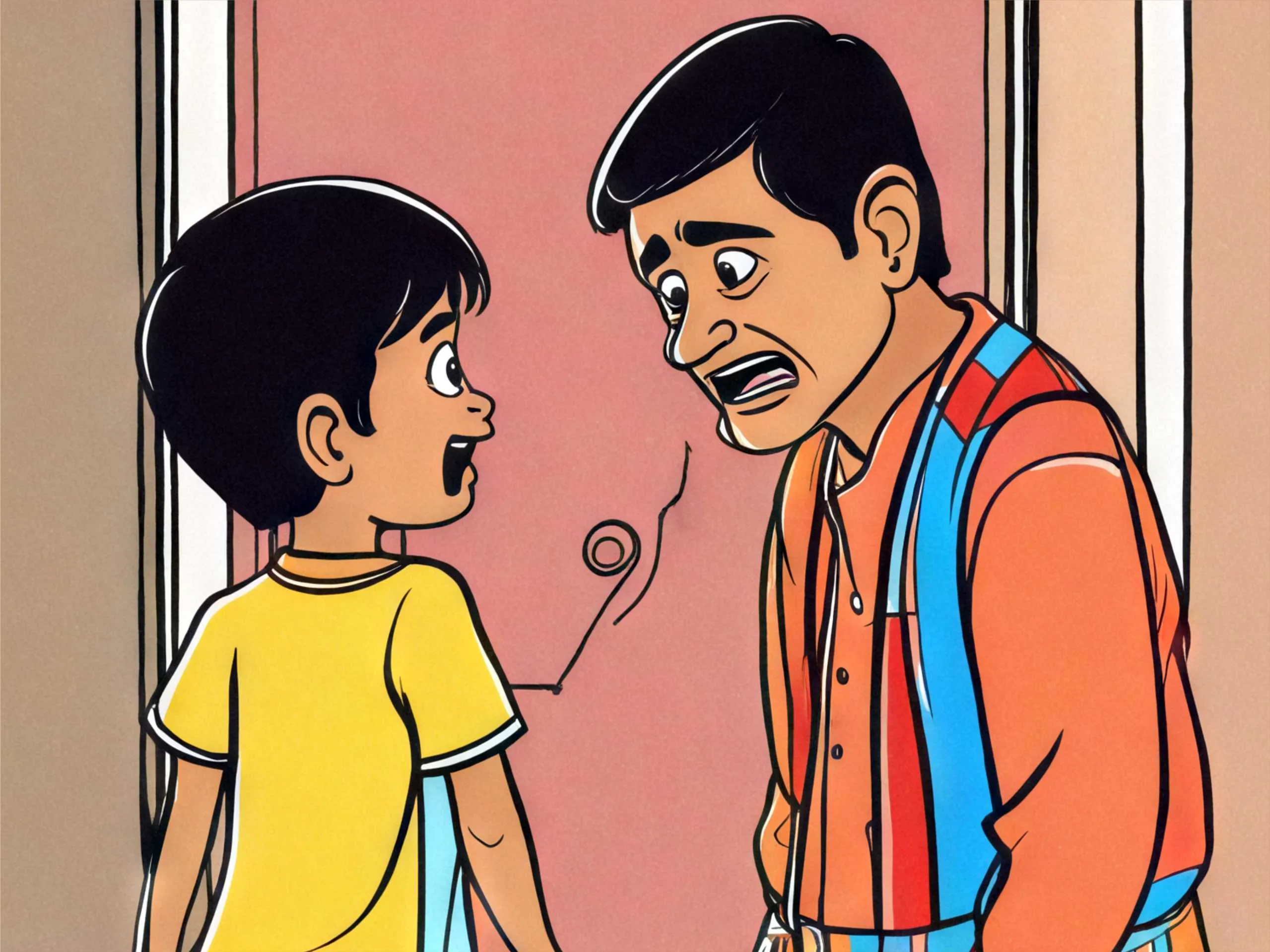 cartoon image of a kid getting scolded by his father