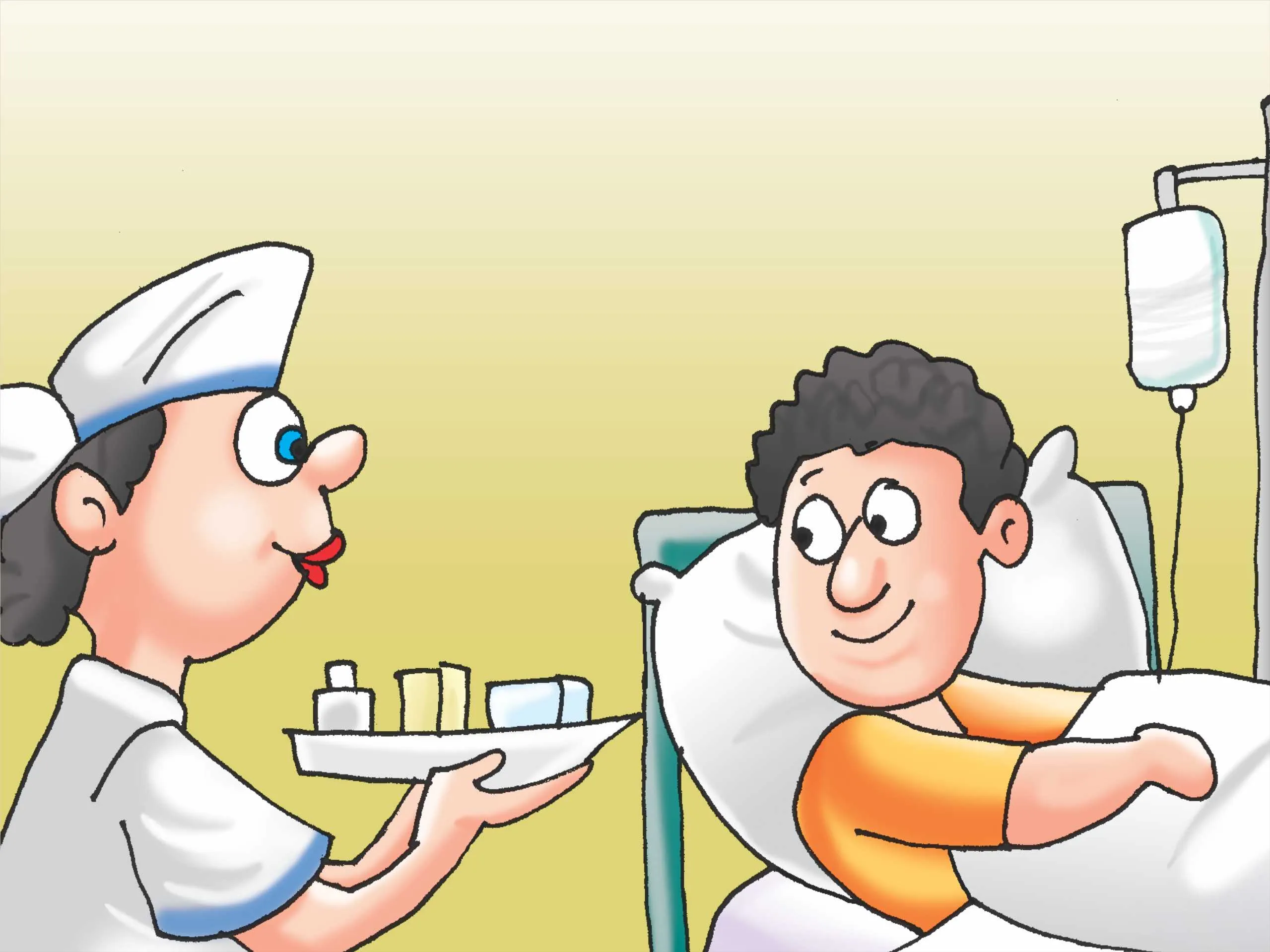 Nurse talking to pateint cartoon image