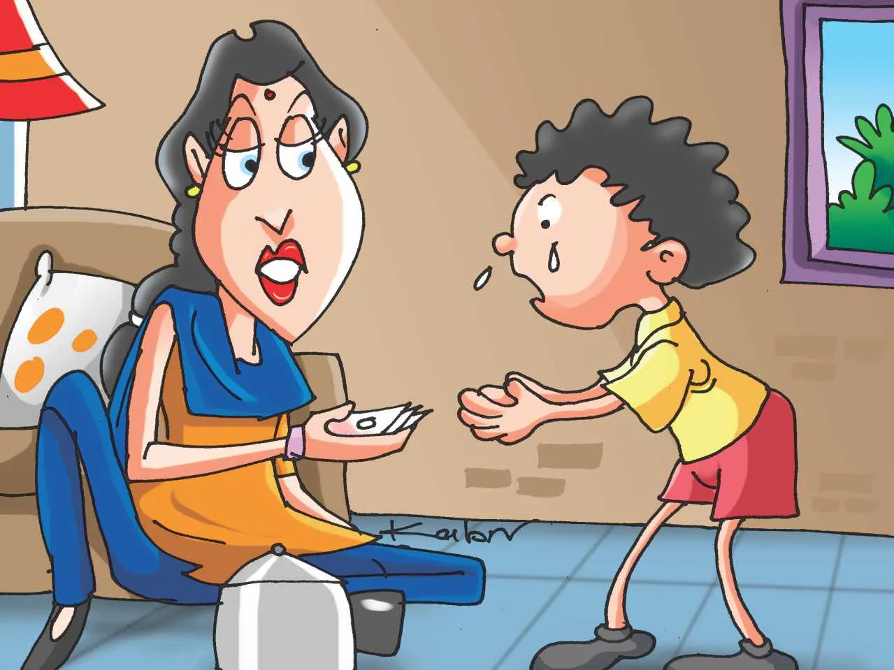 cartoon image of a women and her son