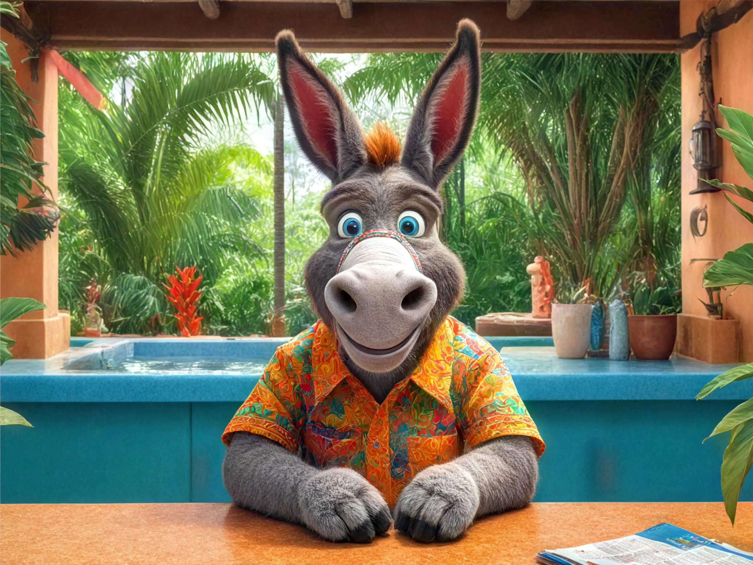 cartoon image of a donkey in hotel