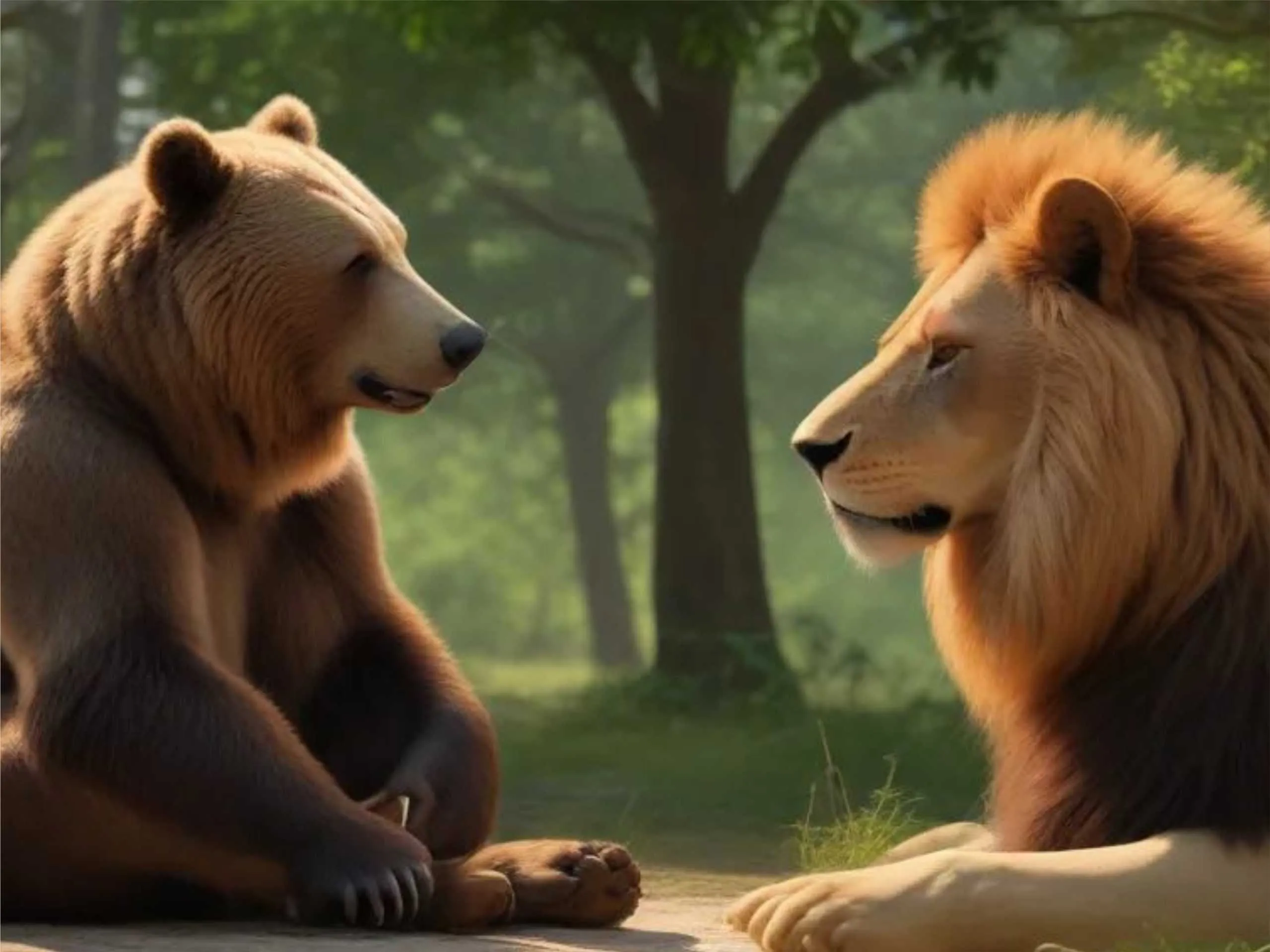 cartoon image of a bear and a lion