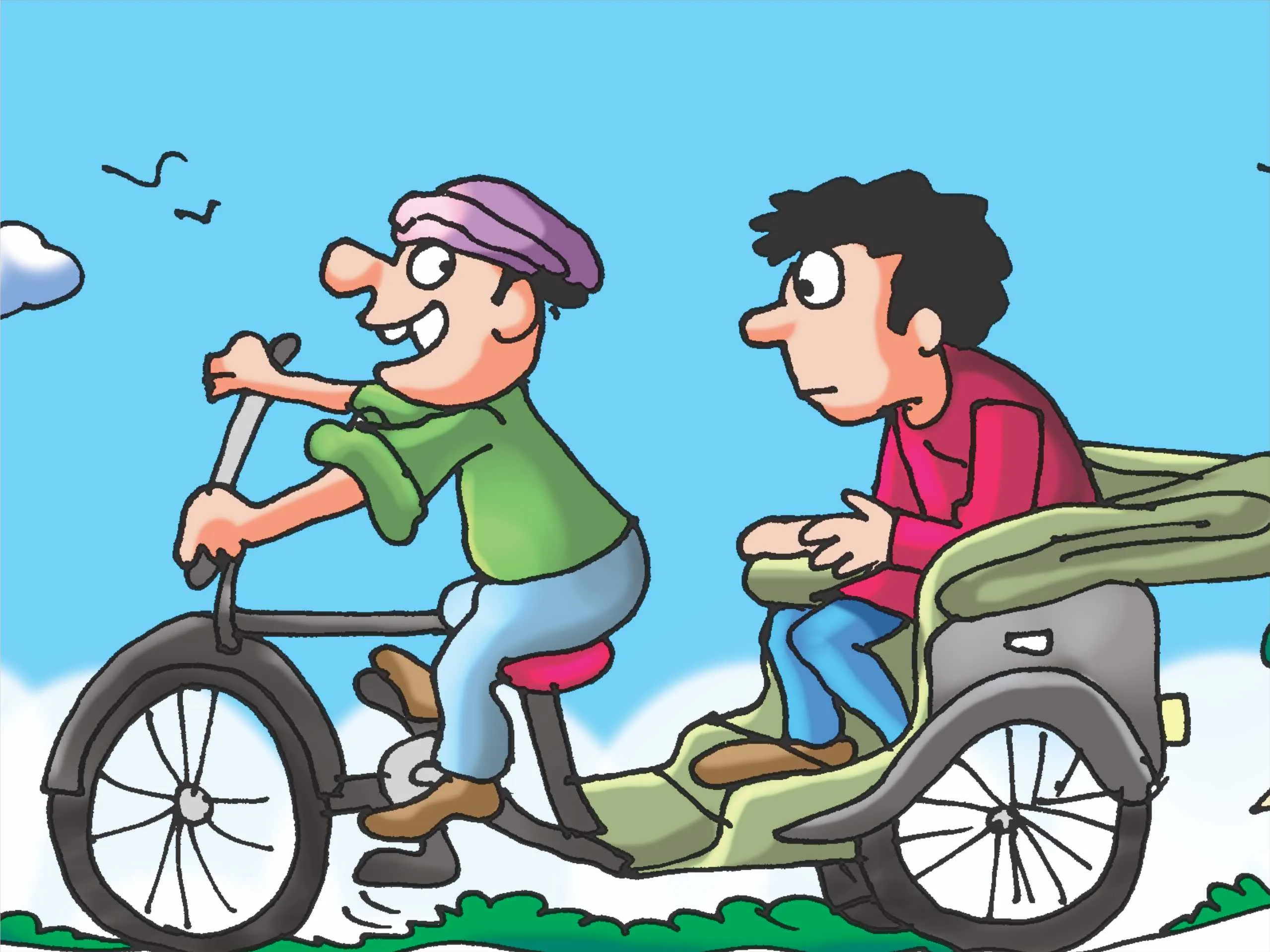 cartoon image of a boy on rikshaw