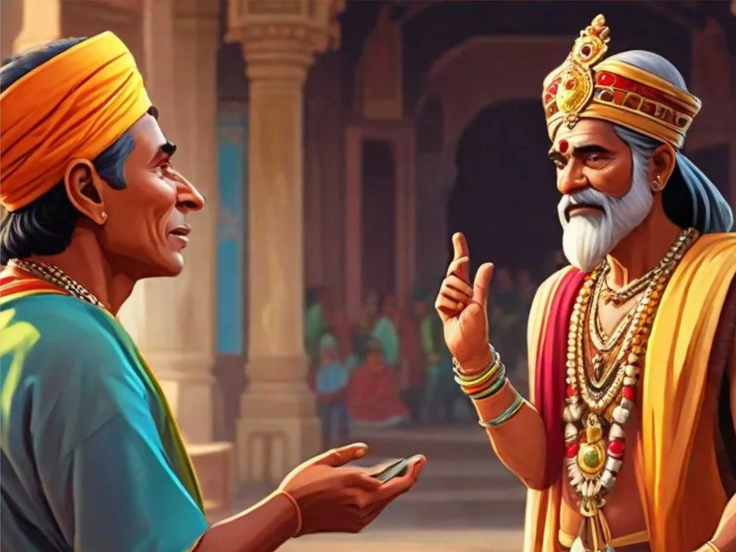 cartoon image of a king talking to a villager