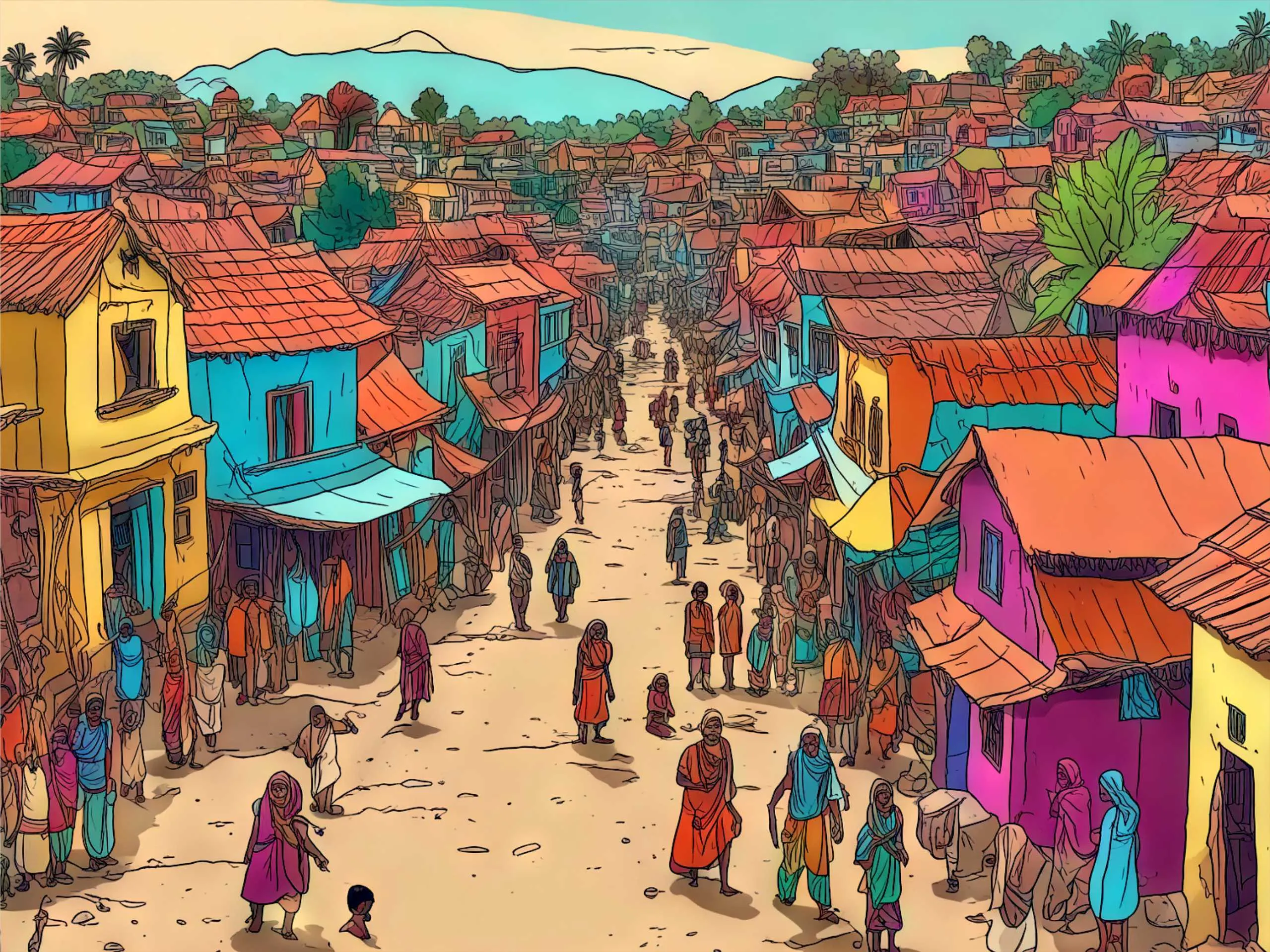 cartoon image of a village