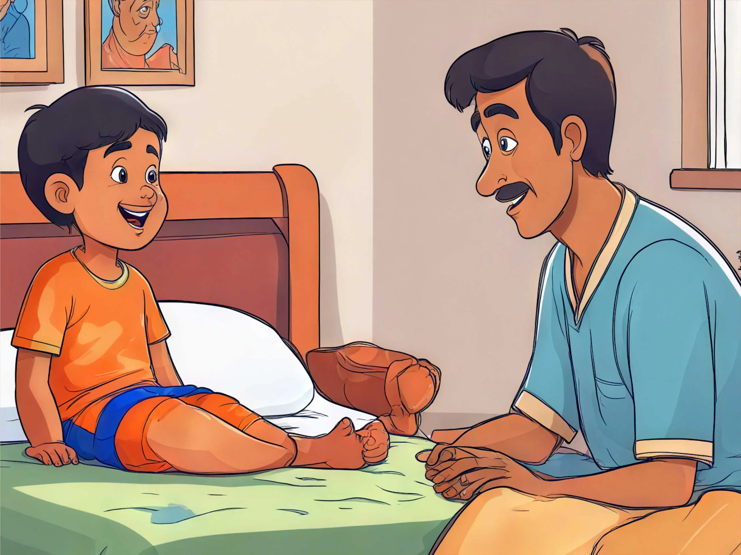 cartoon image of a kid talking to his father