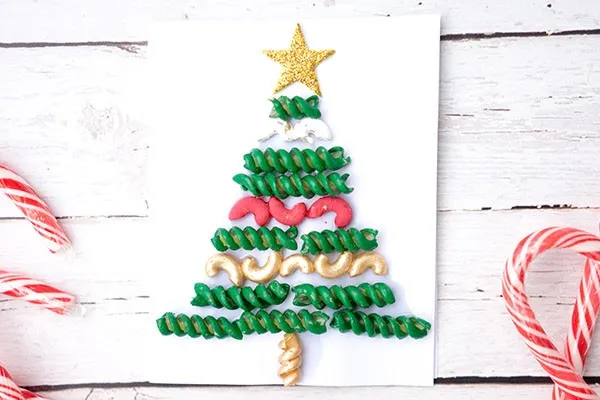 Kids Craft time Pasta Noodle Christmas Tree