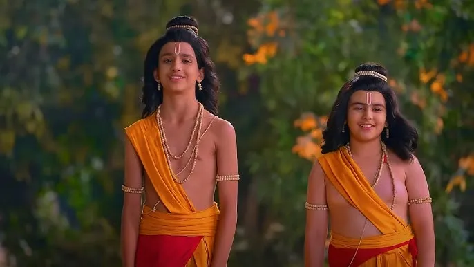 Child artists portraying Luv and Kush amuse during the shoot of Sony SAB show Shrimad Ramayan