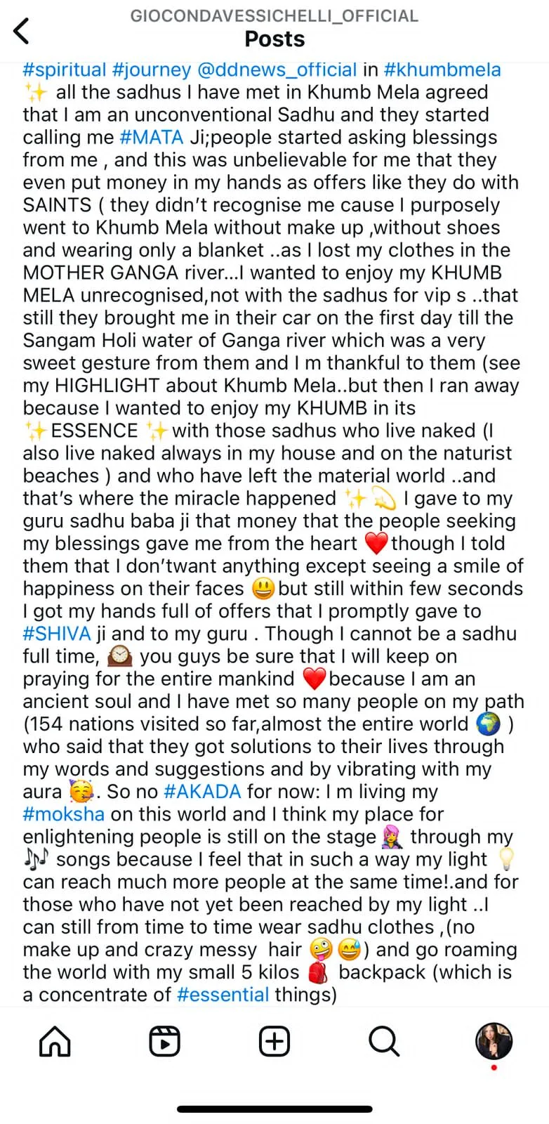 Gioconda Vessichelli said I wanted to enjoy my Kumbh in the true sense with the sadhus who live naked