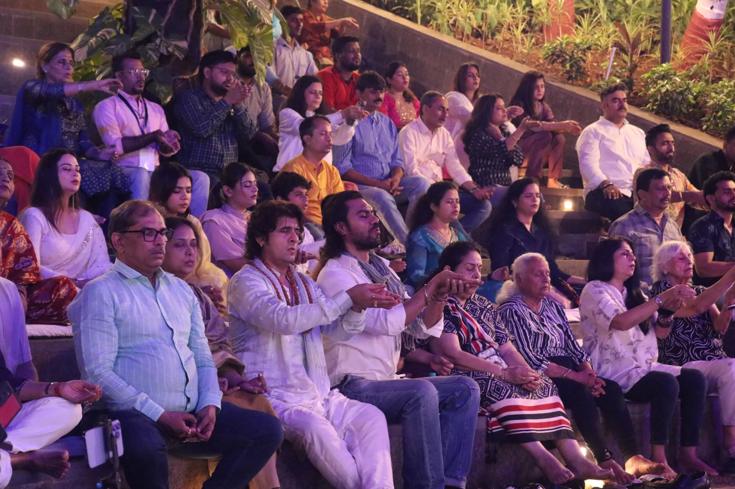 Sonu Nigam and Gaurav Chopra perform the abhishek of Shivji through Yoga at the Adinath Shambhu Maha Shivratri event
