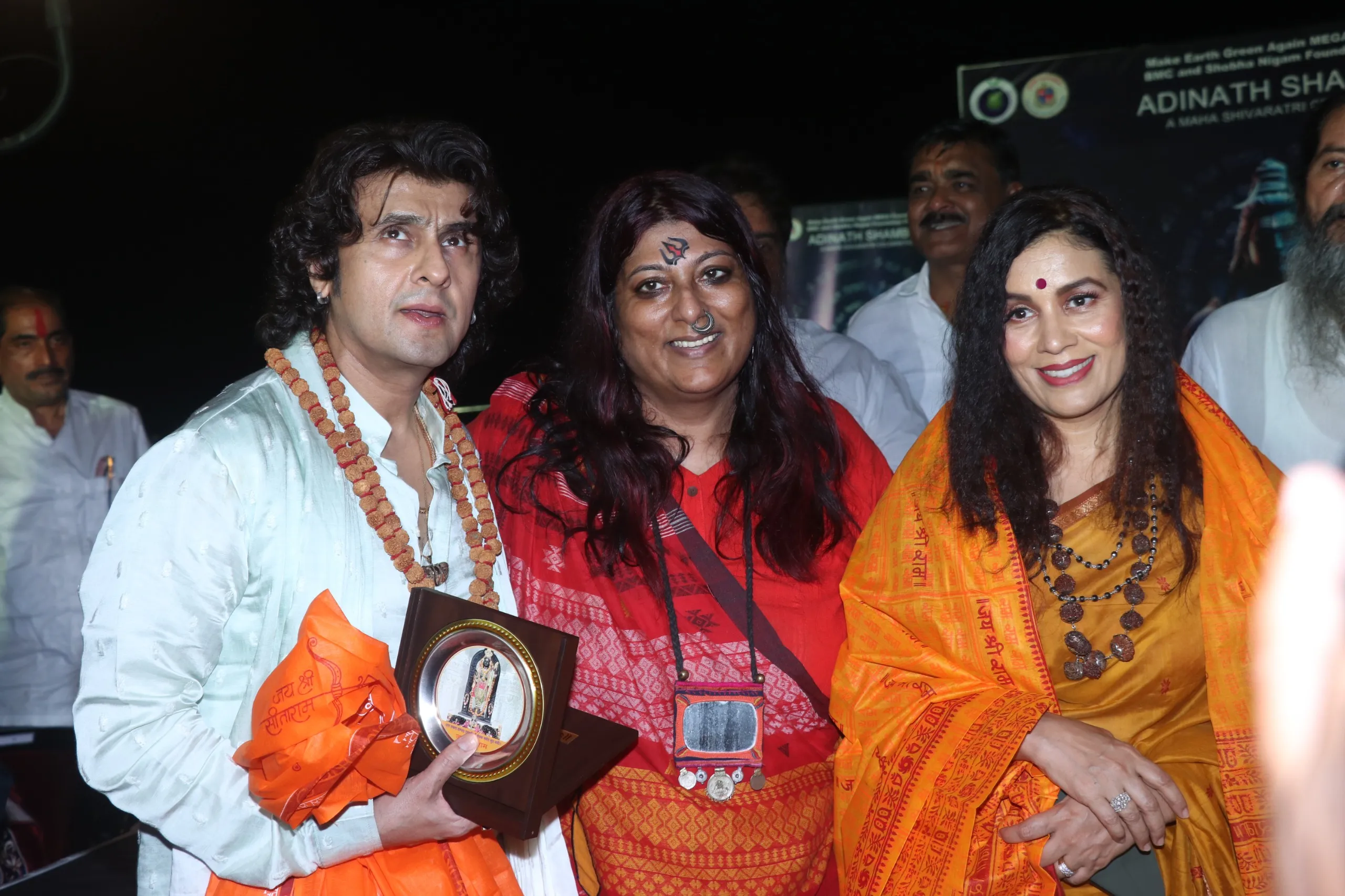 Padma Shri Sonu Nigam, Dr. (Hon) anusha Srinivasan Iyer and Meenal Nigam at the Adinath Shambhu Maha Shivratri event