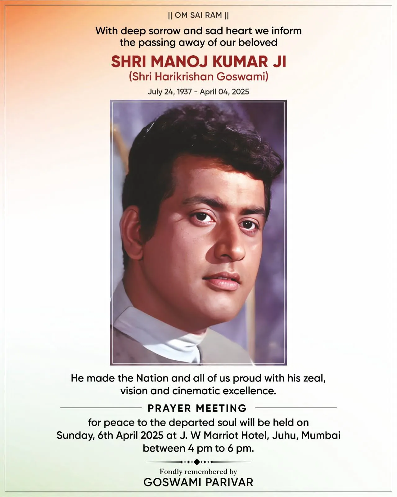Manoj Kumar Prayer Meet