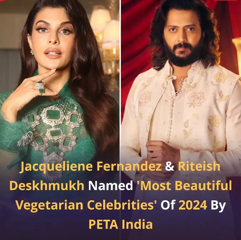 Bollywood actors Jacqueliene Fernandez and Riteish Deshmukh have been named India's 'Most Beautiful Vegetarian Celebrities' of 2024 by People for the Ethical Treatment of Animals (PETA) India.