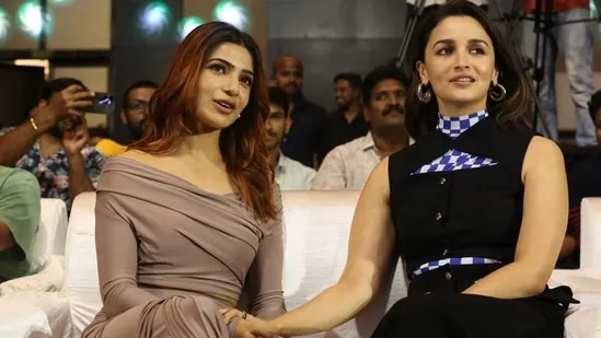 Alia Bhatt and Samantha Ruth Prabhu at an event in Hyderabad.