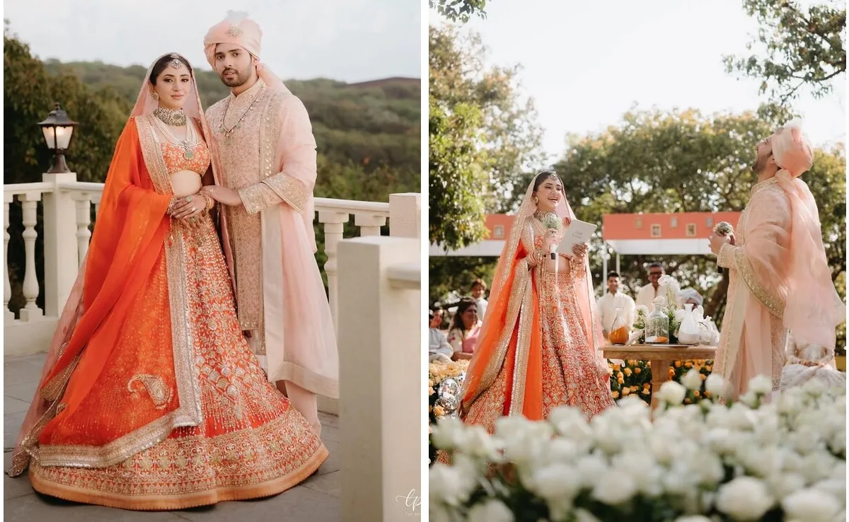 For Wedding With Armaan Malik, Ashna Shroff Glows Orange In A Manish  Malhotra Lehenga