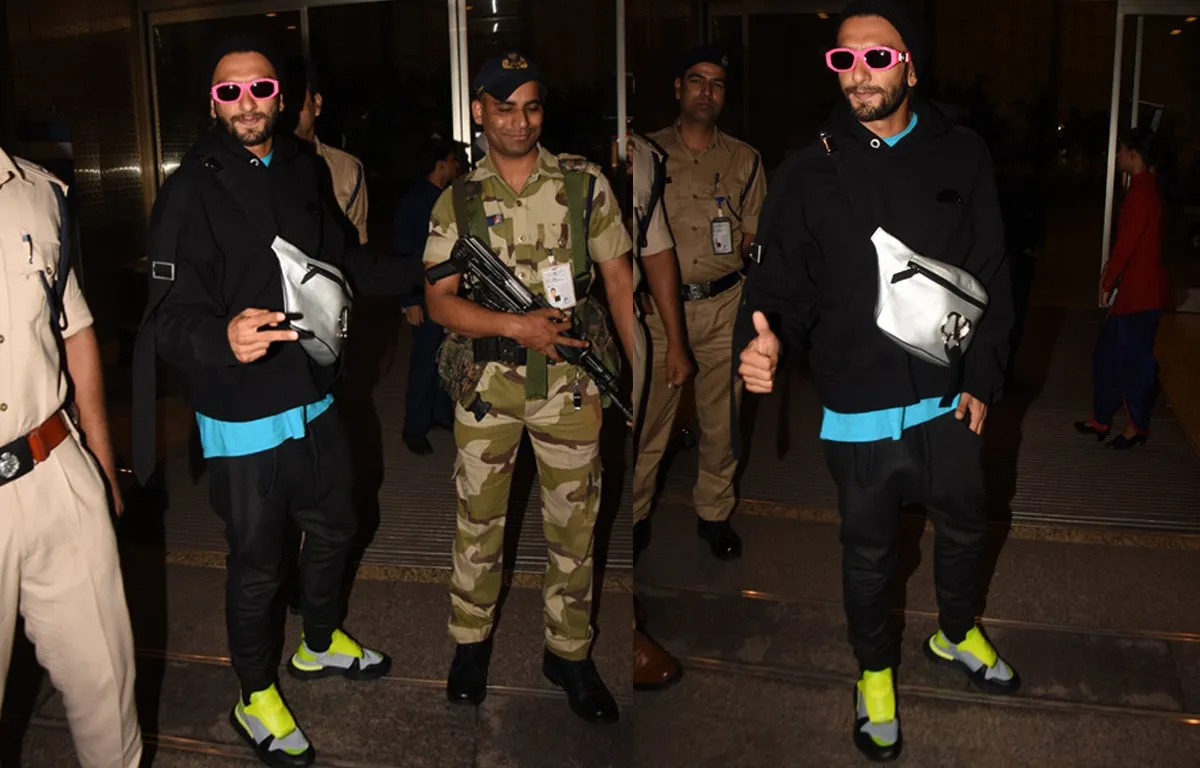 Ranveer Singh Airport Look / पिंक चश्मे से हरे जूतों तक...देखिए रणवीर सिंह का ये एयरपोर्ट लुक